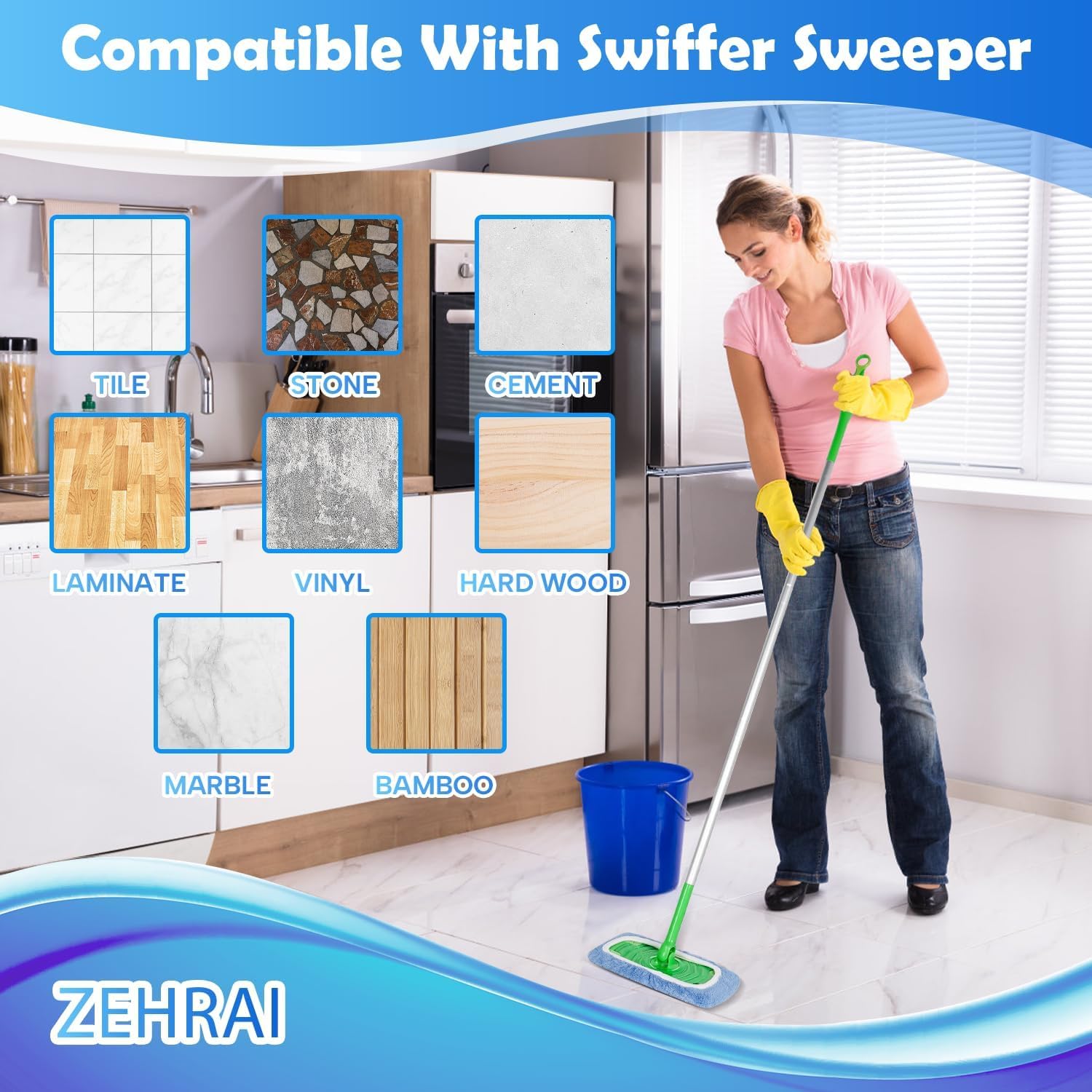 6 Pack Reusable Microfiber Mop Pads Compatible with Swiffer Sweeper Mop (6 Count)