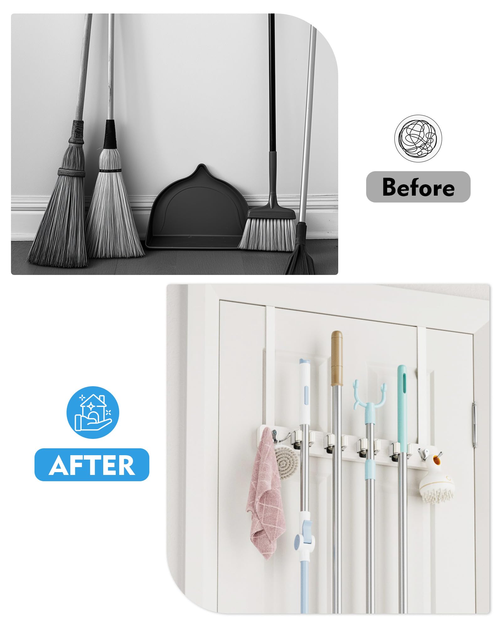 Over the Door Broom and Mop Holder