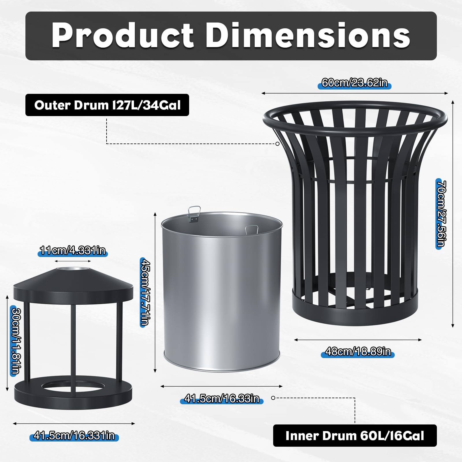 Commercial Outdoor & Indoor Metal Trash Can