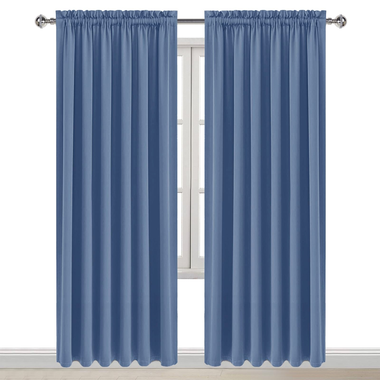 Wide Blackout Curtains for Bedroom 70 x 84 Inch Long Dusty Blue