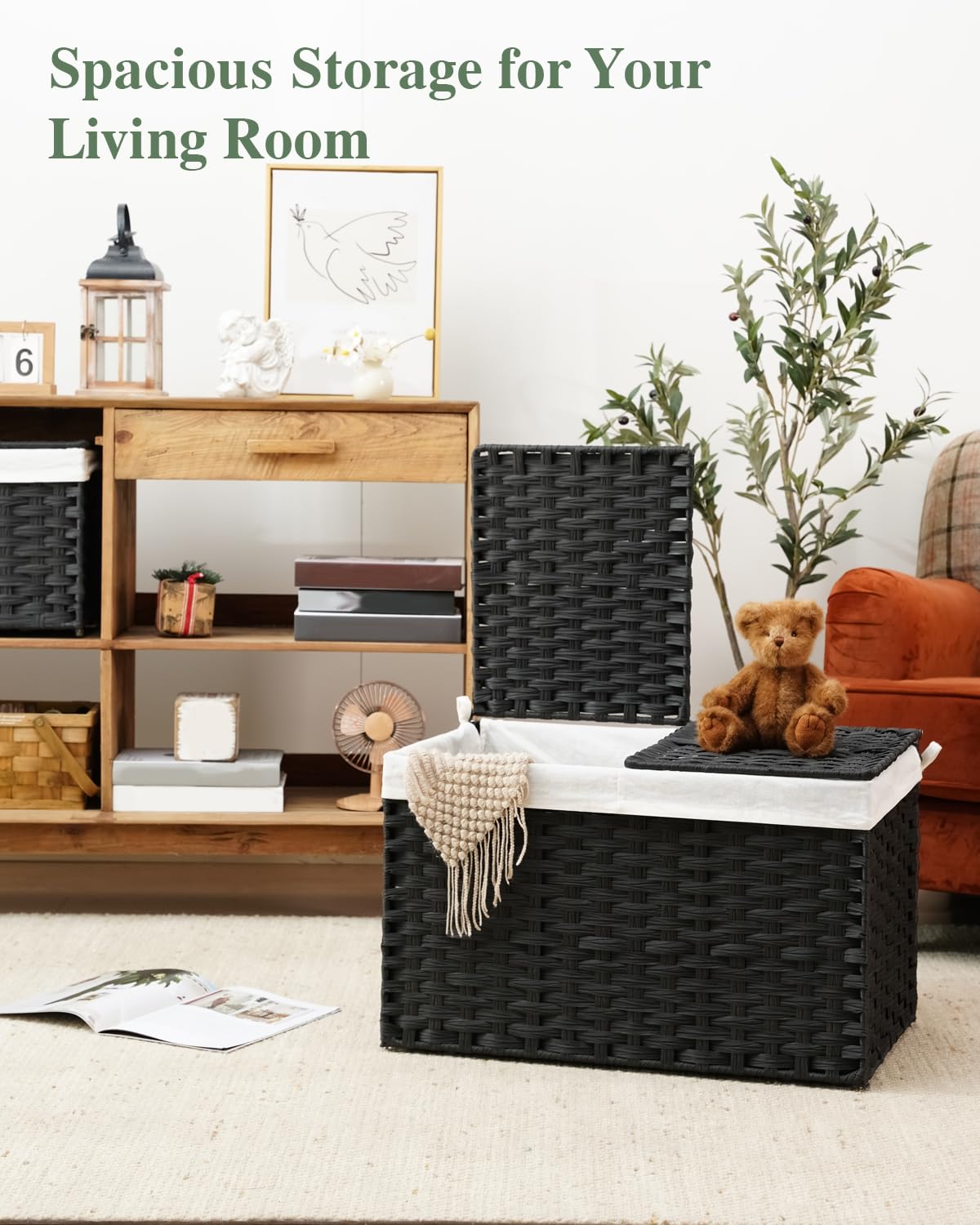 Storage Basket with Lid PE Rattan Storage Basket 105L