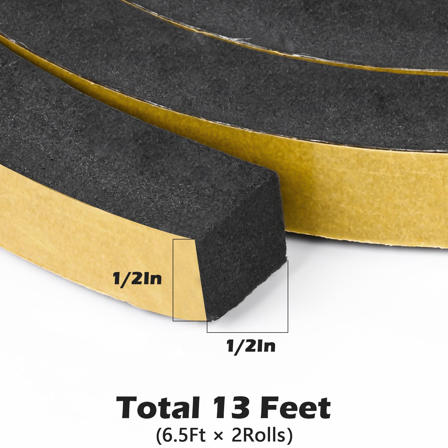 Black Door Window Weather Stripping Self Adhesive Foam Tape High Density Foam Sealing Strip Window Insulation Weatherproof Gasket Tape 1 (13 Foot)
