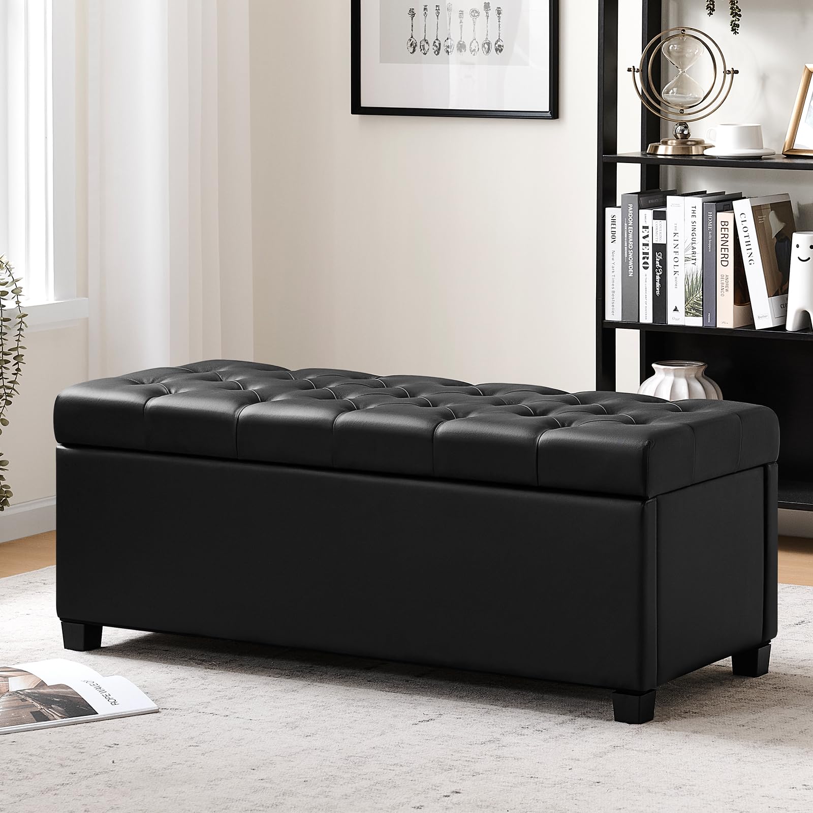 Leather Storage Ottoman Bench for Bedroom