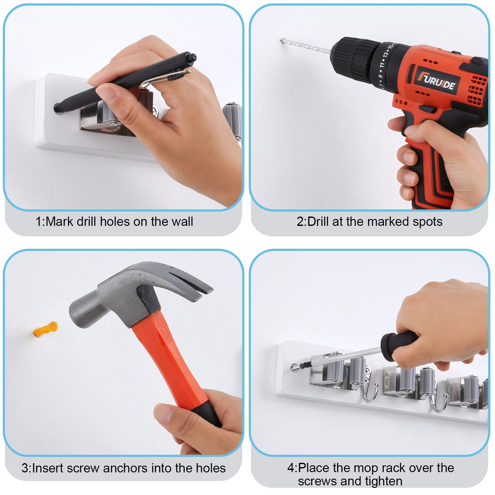 White Broom Holder Wall Mount