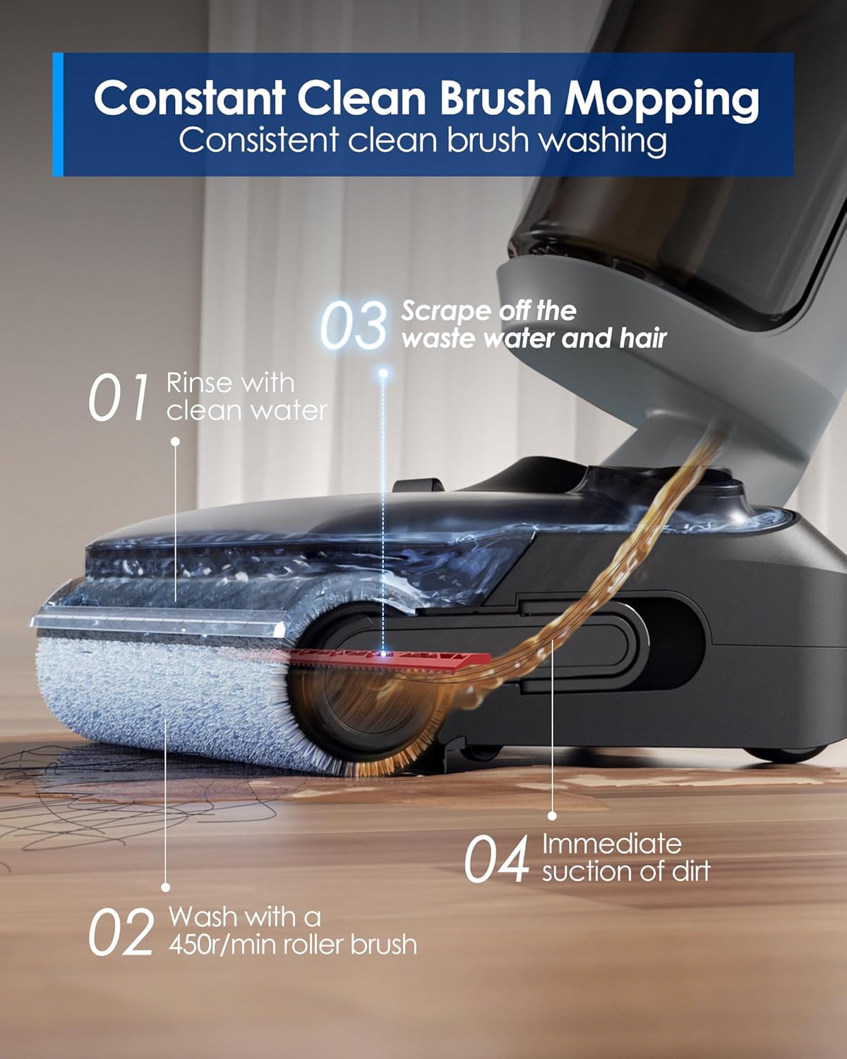 Tineco Floor ONE i5 Stretch Wet Dry Vacuum Cleaner, Vacuum & Mop in One Step, 20kpa Powerful Suction, 180° Lay-Flat Design, Anti-Tangle Design, Dual-Sided Edge Cleaning, Up to 30* Minutes Runtime - ModHome Supplies