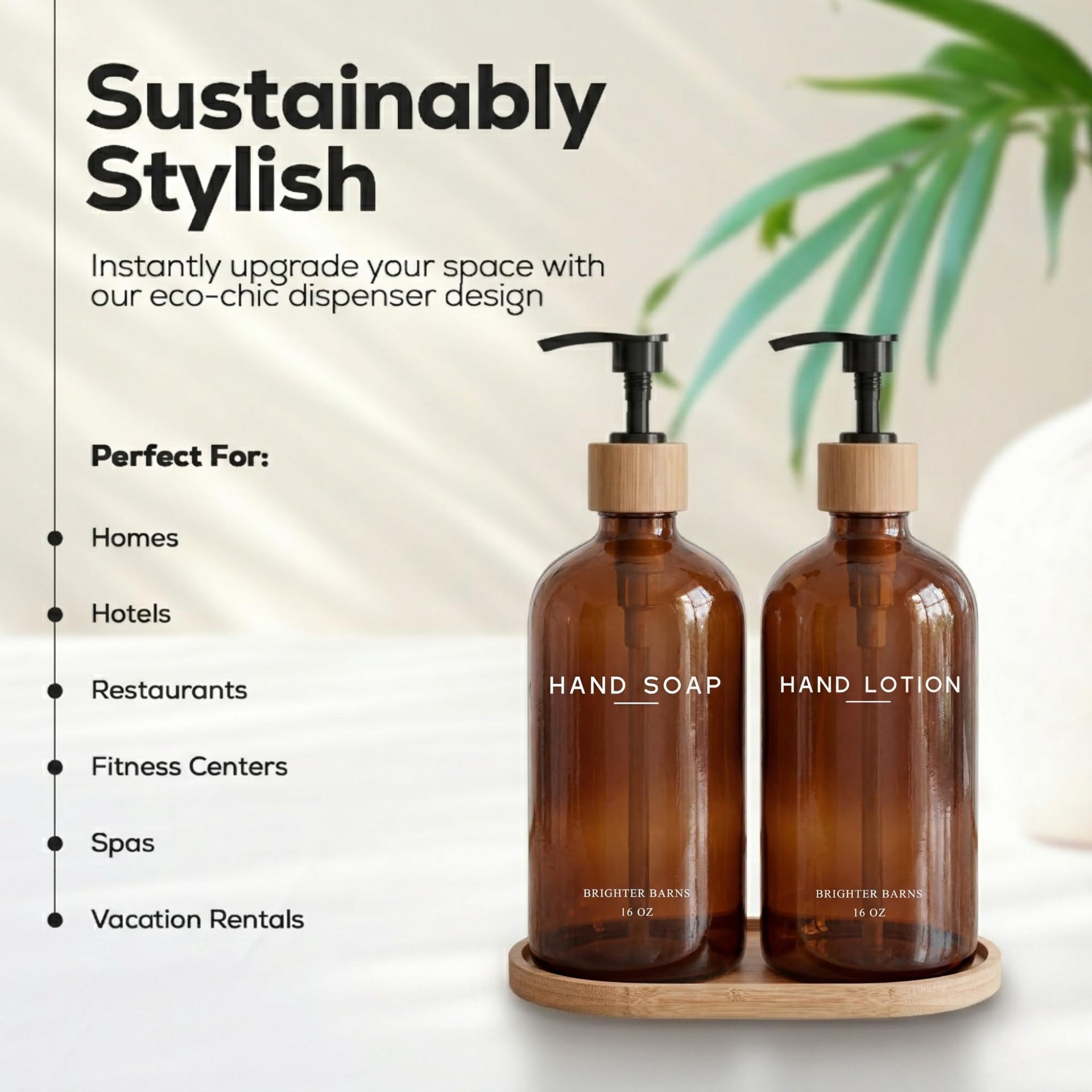 Amber Glass Soap and Lotion Dispenser Set with Tray by Brighter Barns (2 Count)