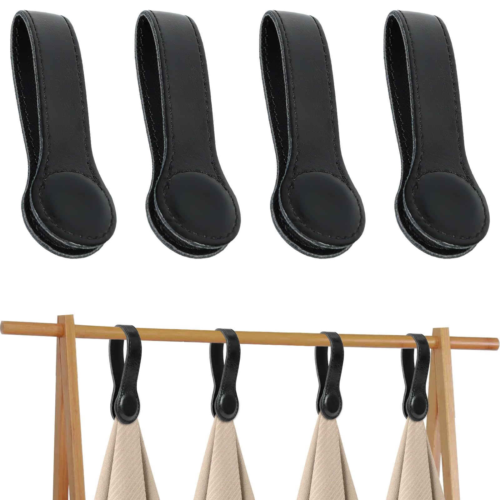 4 PCS Genuine Leather Towel Clips for Kitchen (4 Count)