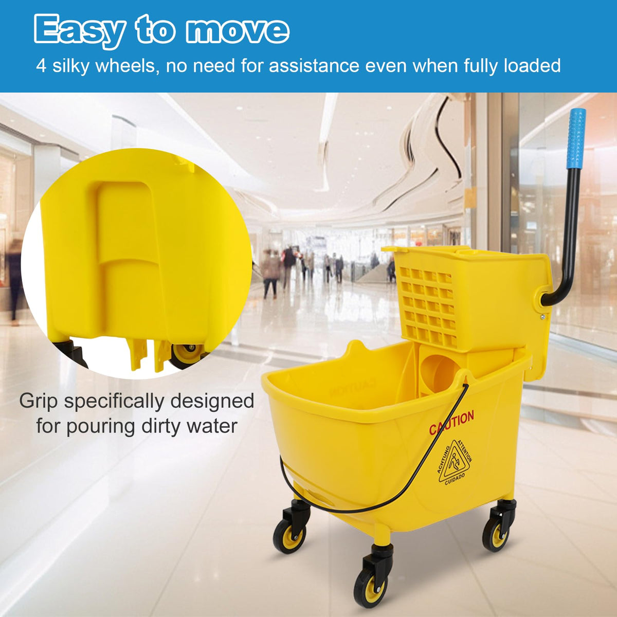 35 Qt Commercial Mop Bucket with Side Press Wringer on Wheels and Mops Set for Floor Cleaning