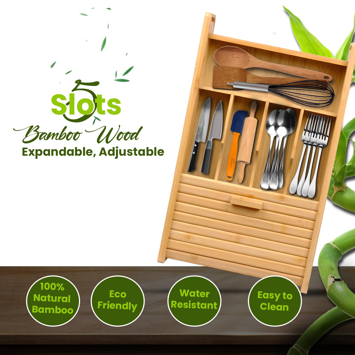 Bamboo Drawer Organizer with Sliding Lid