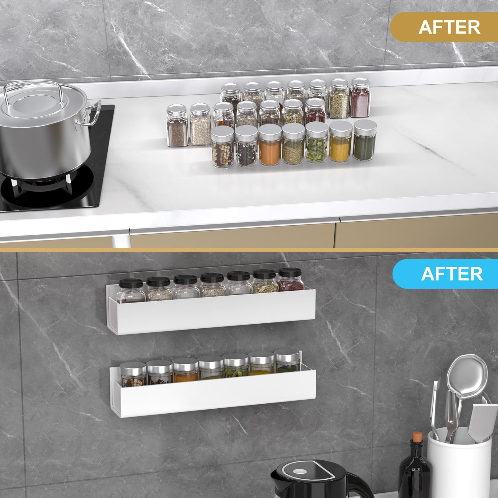 2 Pack White Acrylic Spice Rack Organizers for Cabinet Doors