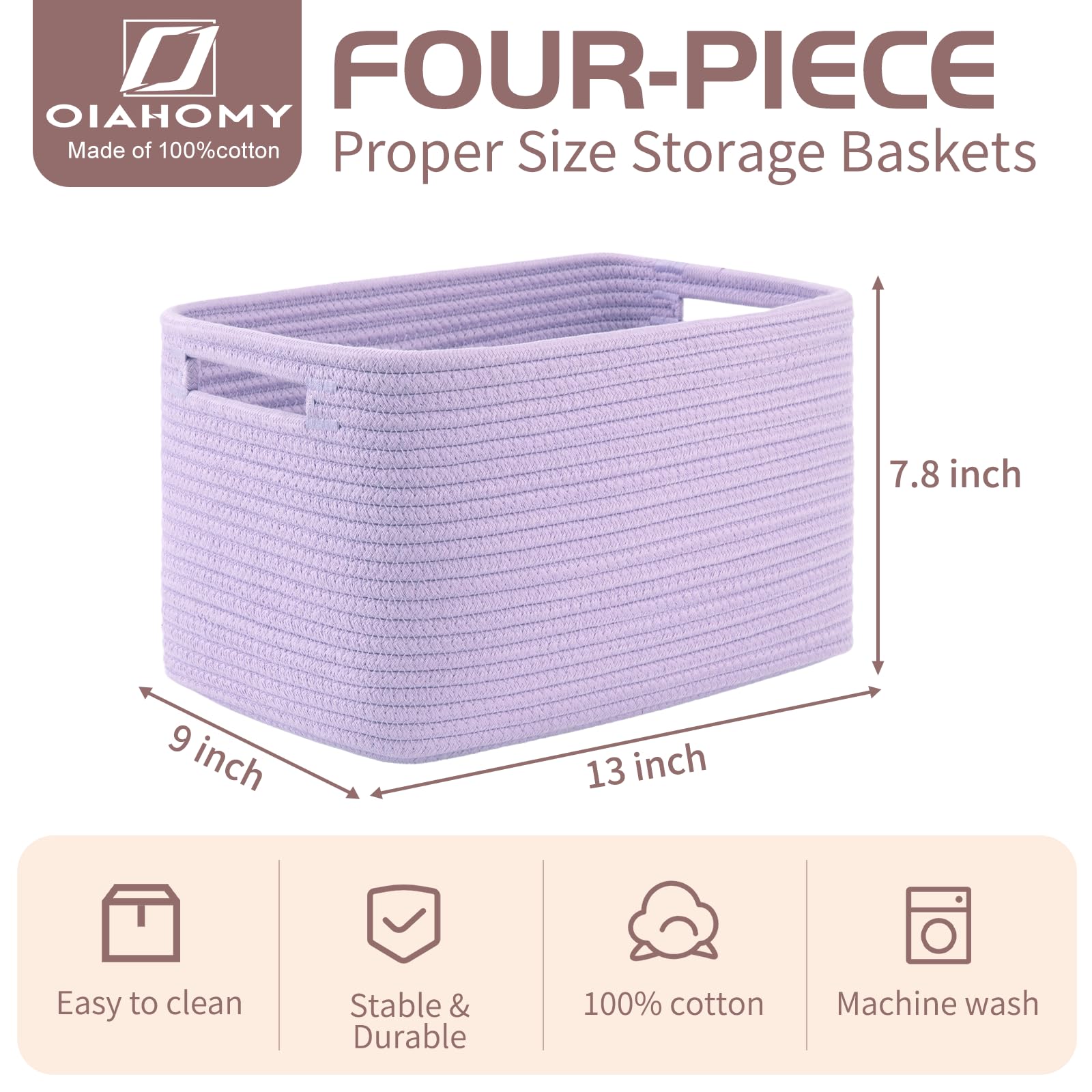 4 Pack Storage Baskets for Organizing 15L Cube Storage Bins Purple (4 Count)