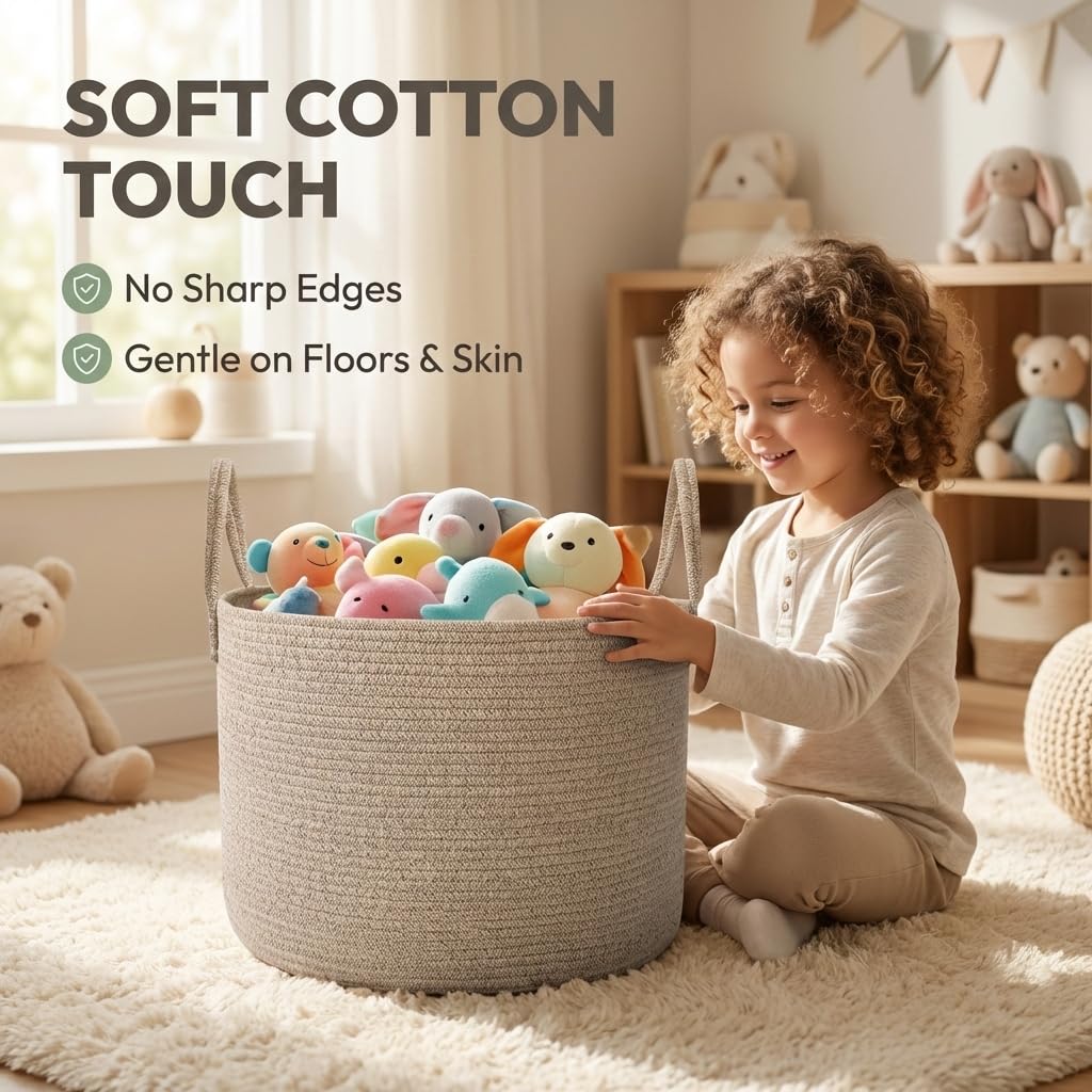 115L Extra Large Machine Washable Cotton Rope Blanket Basket