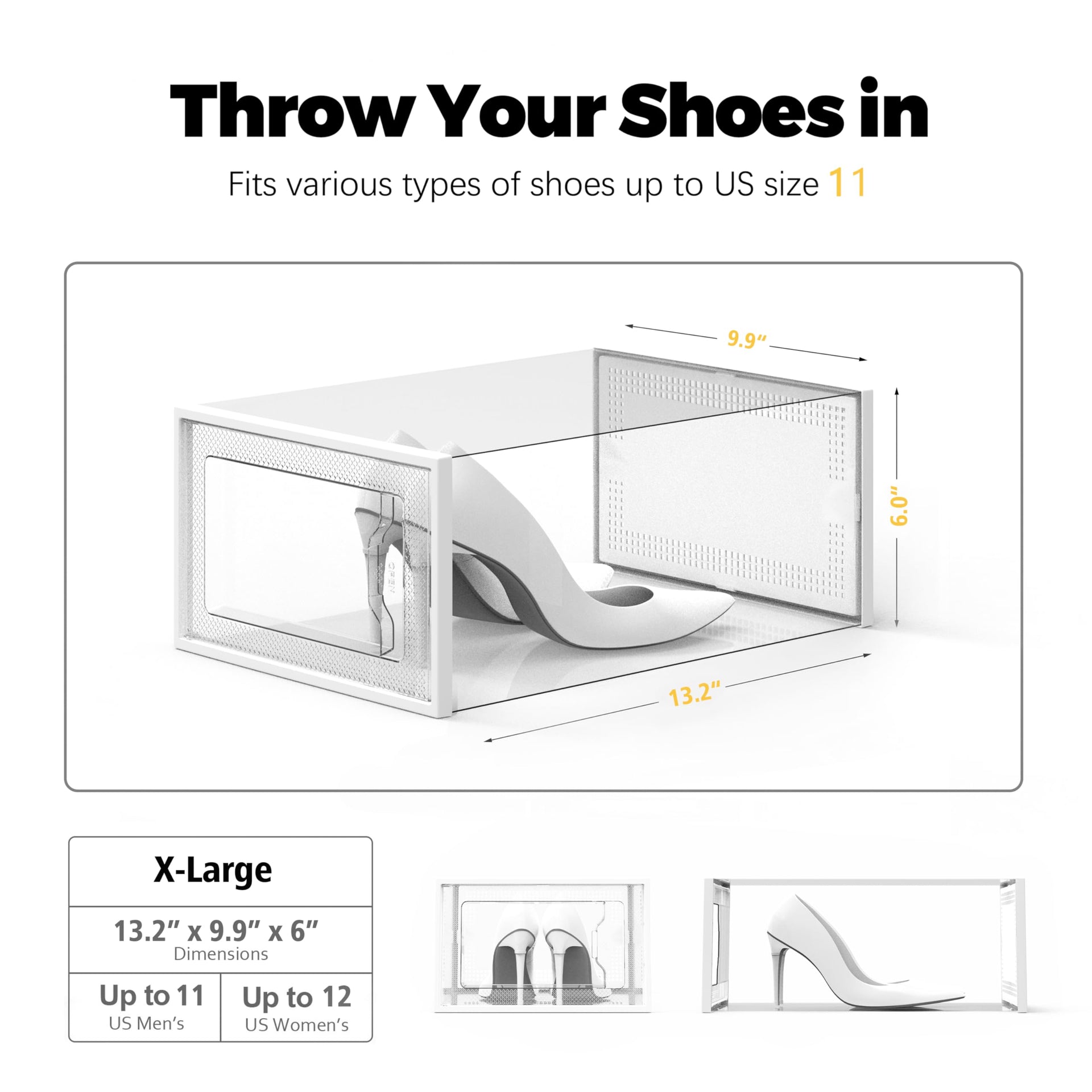 X Large Shoe Storage Box Fit Size 11 (12 Count)