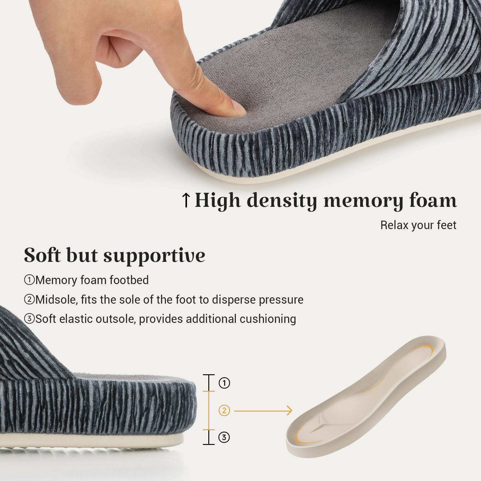 Slippers for Women Memory Foam House Bedroom Bow Crossbands Pearlescent Slipper Shoes Comfy Trendy Gift Slippers Grey Size 9 10 8.5