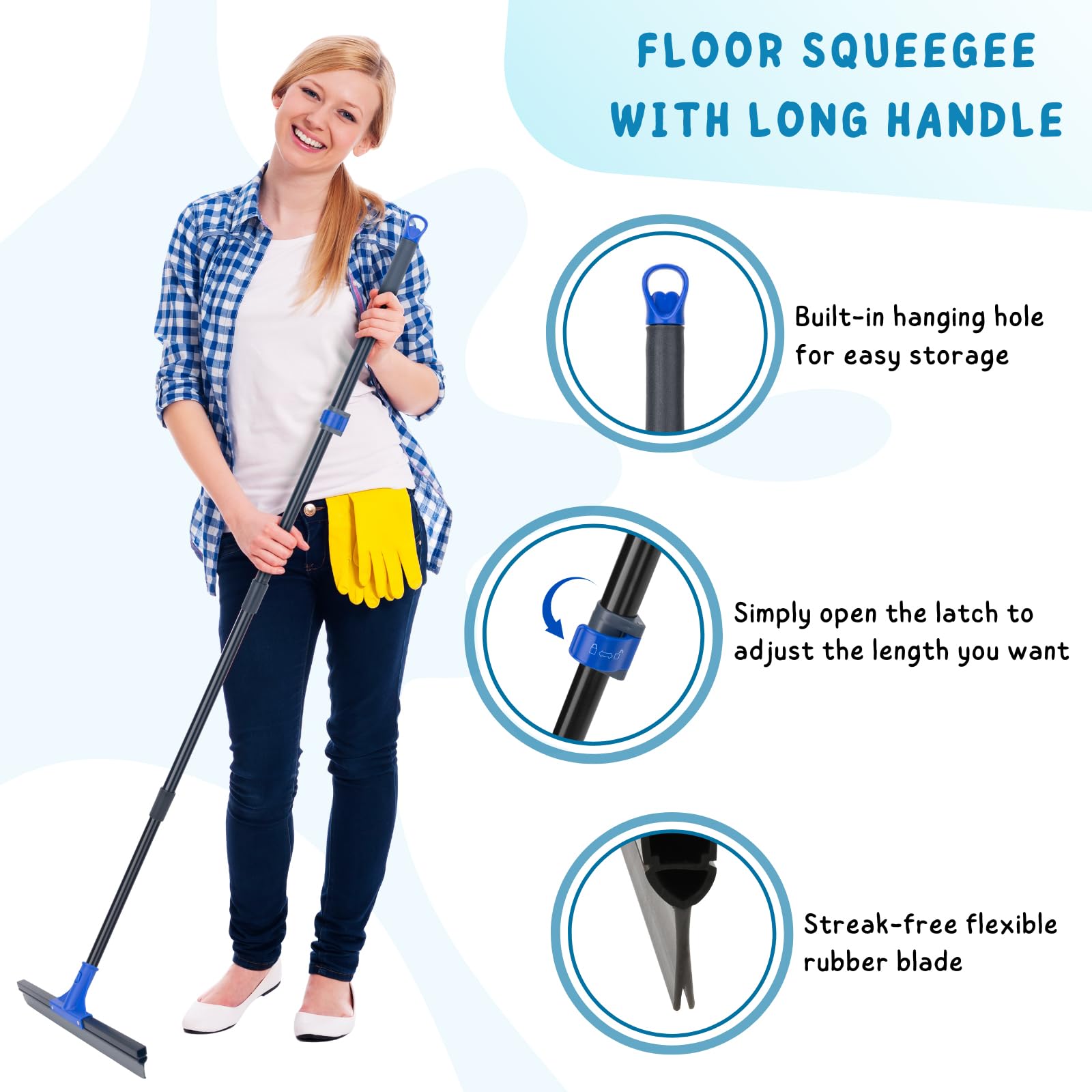 Floor Squeegee with Telescopic Long Handle 59''