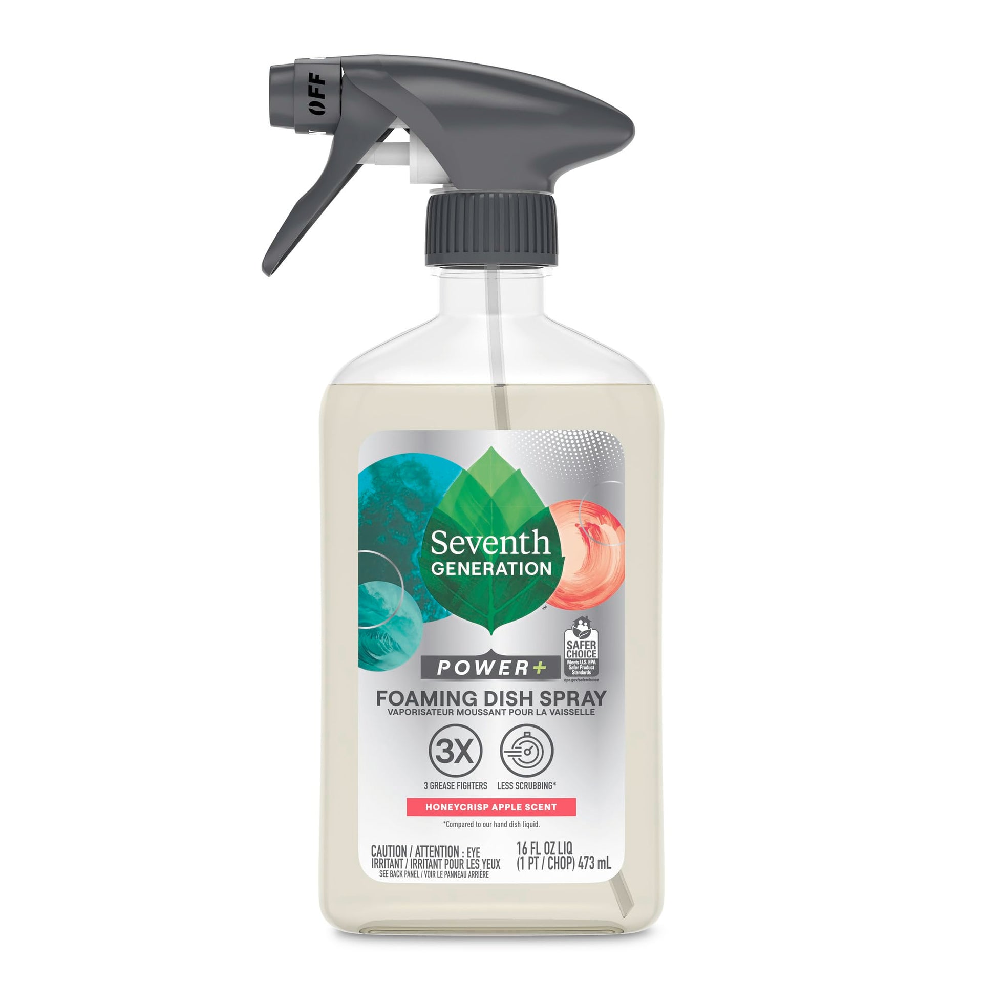 Power+ Foaming Dish Spray Dishwashing soap Honey Crisp Apple Cuts Grease 16 oz (16 Fl Oz)