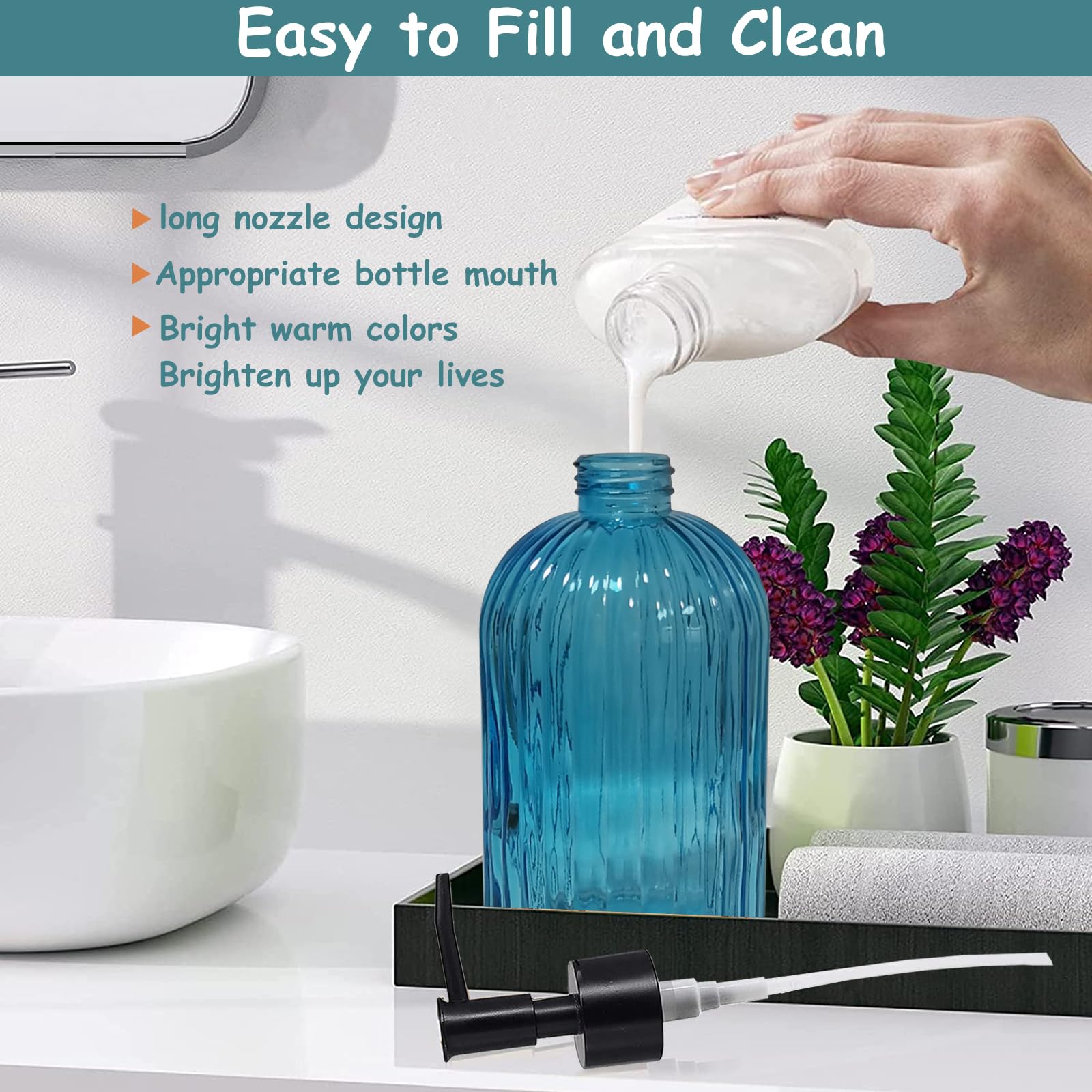 Blue Glass Soap Dispenser Set with Black Pump