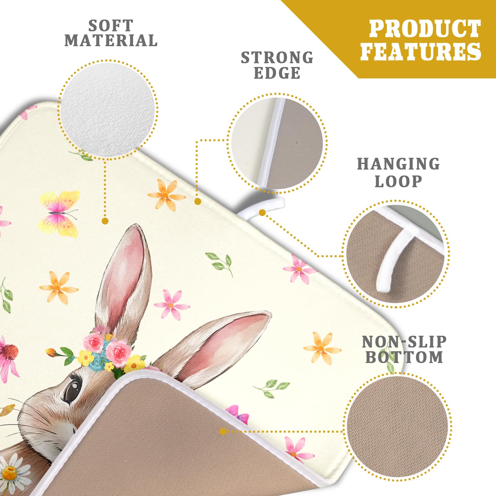 Easter Dish Drying Mat for Kitchen Counter Spring Easter Holiday Dish Drying Mat 16X18 Inch Reversible Absorbent Dish Pad Spring Wildflowers Dishes Drainer Pad Dish Drying Rack Mat for Countertop