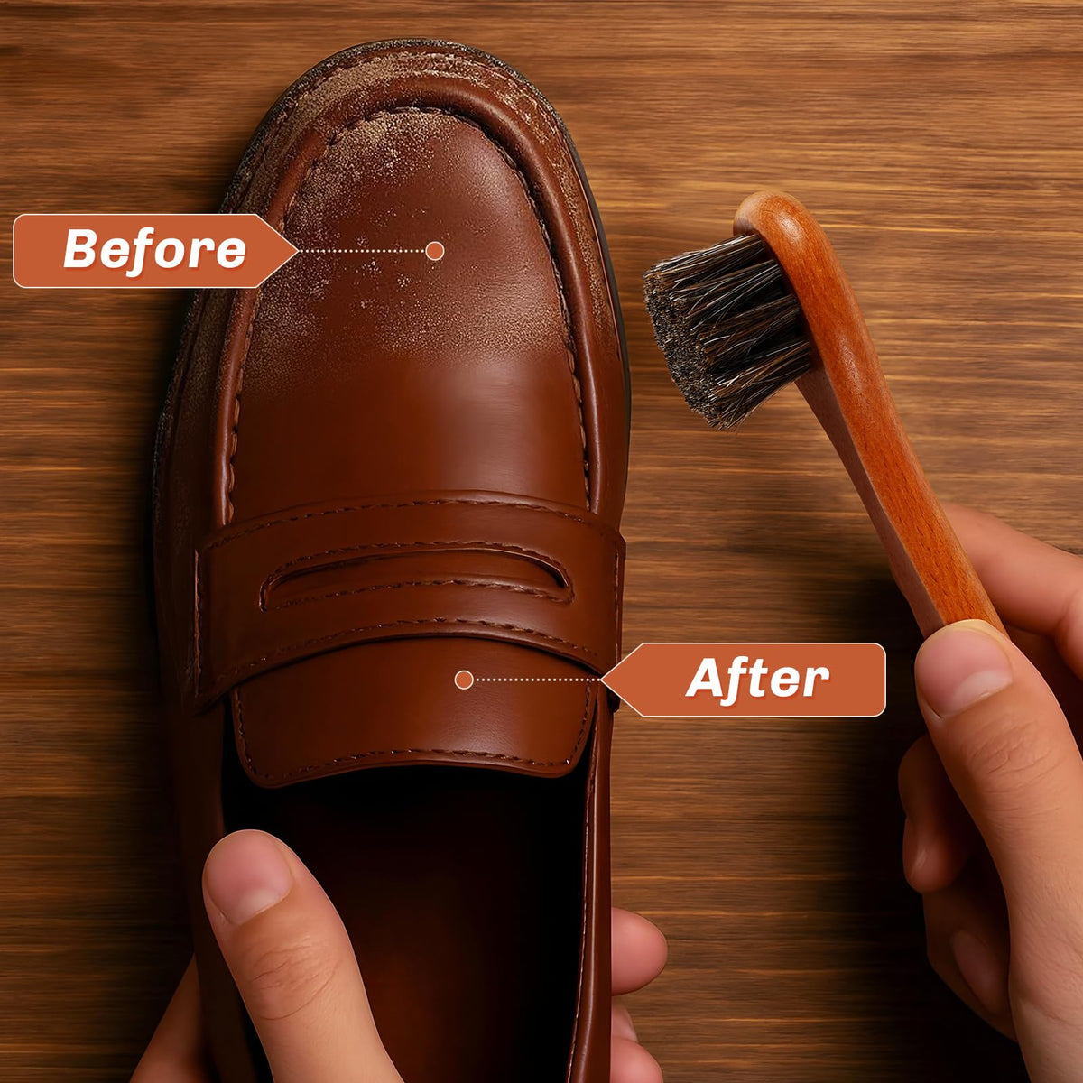 4 Pcs Horsehair Shine Shoes Brush Kit Polish Dauber Applicators Cleaning Leather Shoes Boots Care Brushes Suede Cleaner Brush with Microfiber Shoe Cloth