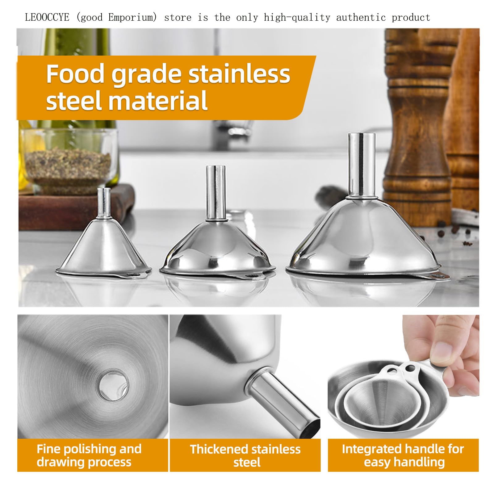 3 Pcs Stainless Steel Kitchen Funnel Made of Food