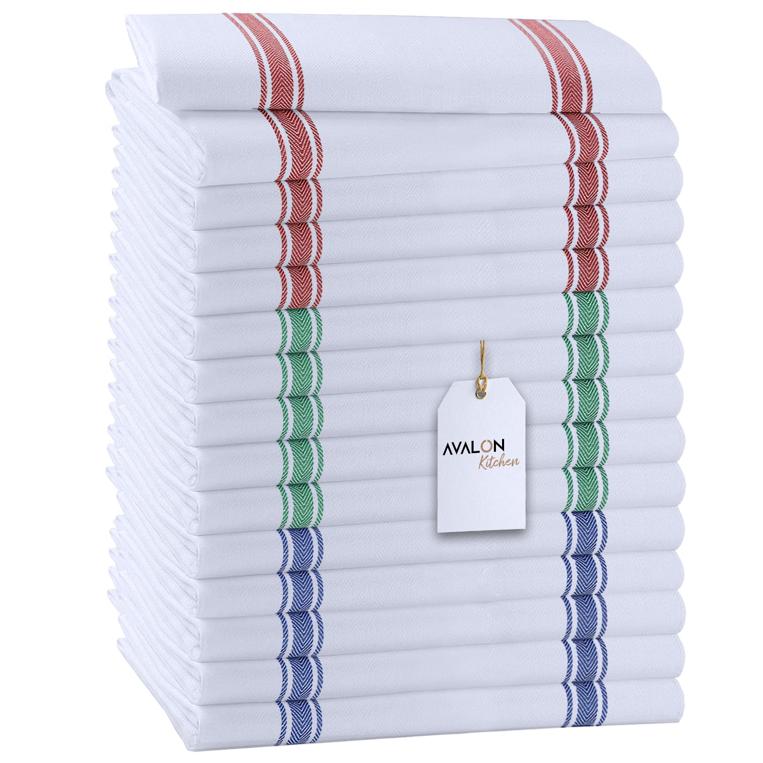Dish Towels 15 Pack Multi Stripe 100% Cotton Kitchen Towel 15x25 Inch Tea Towels (15 Count)