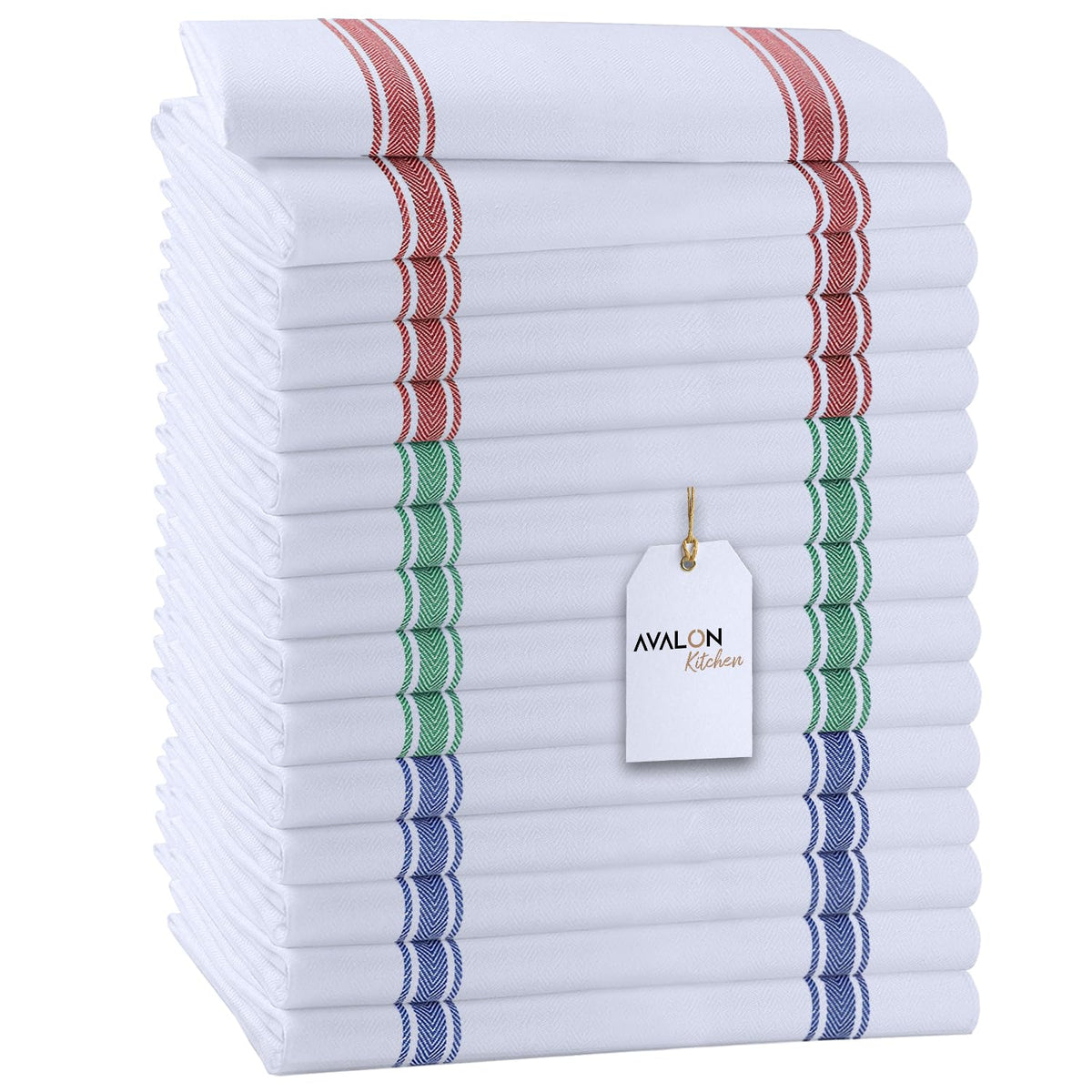 Dish Towels 15 Pack Multi Stripe 100% Cotton Kitchen Towel 15x25 Inch Tea Towels (15 Count)