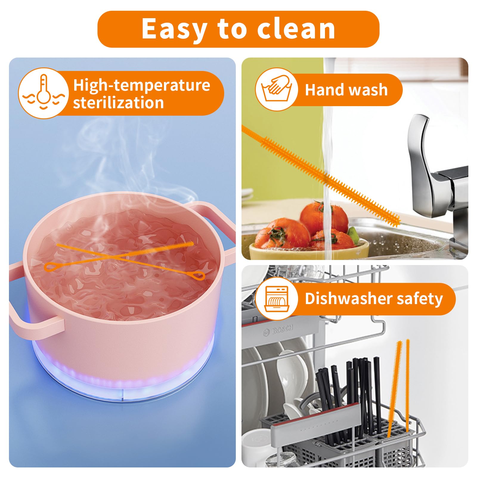2Pcs Silicone Straw Cleaner Brush (2 Count)