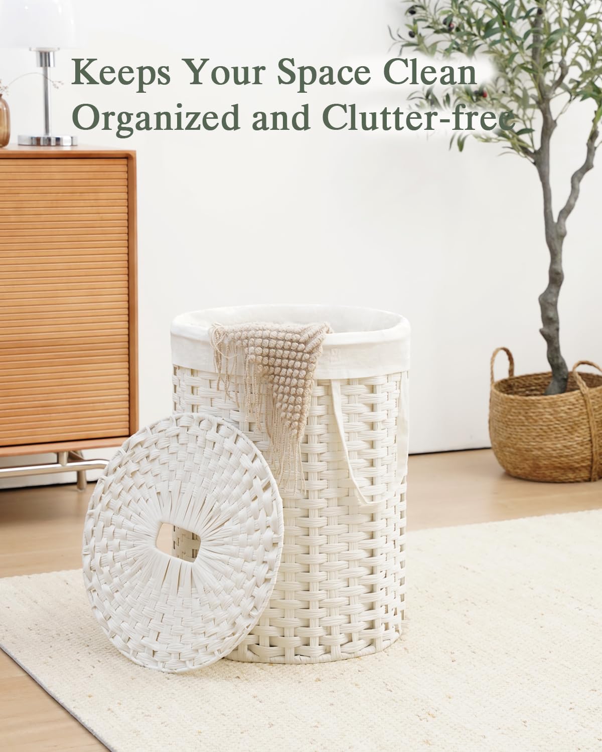 Laundry Hamper with Lid Round Laundry Basket 23.8 Gal White