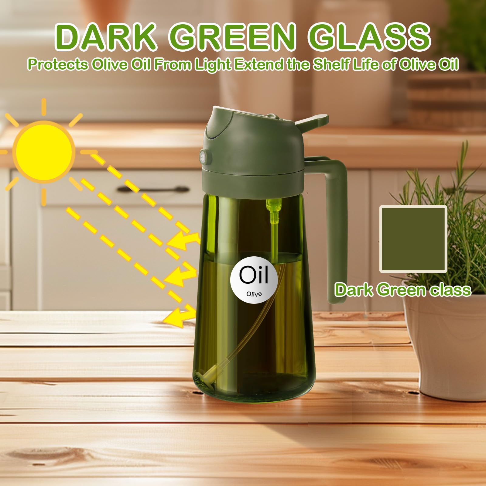 16oz 470ml Dark Green Oil Sprayer for Cooking with Stickers