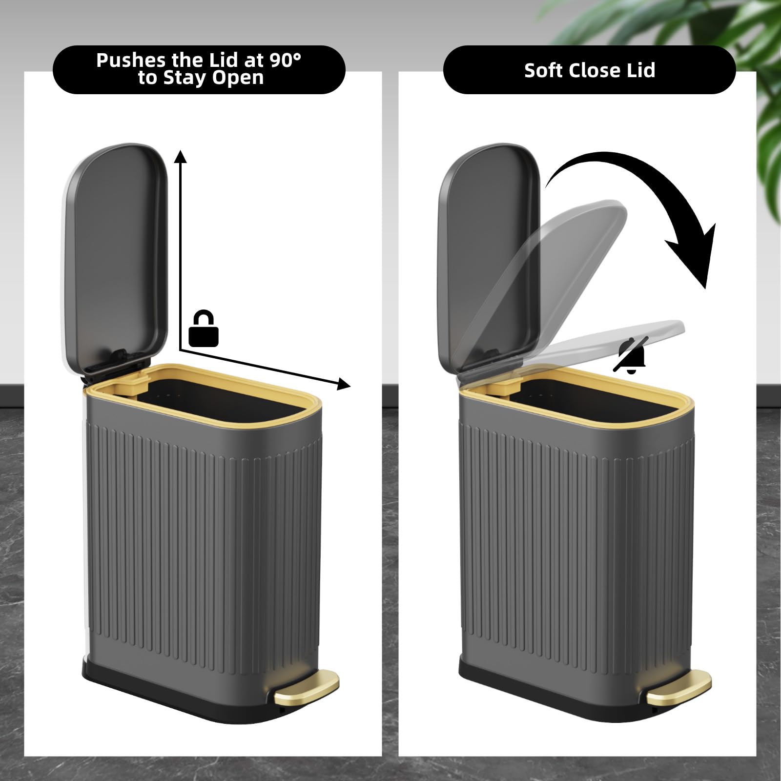 2.6 Gallon Slim Bathroom Trash Can with Soft Close Lid
