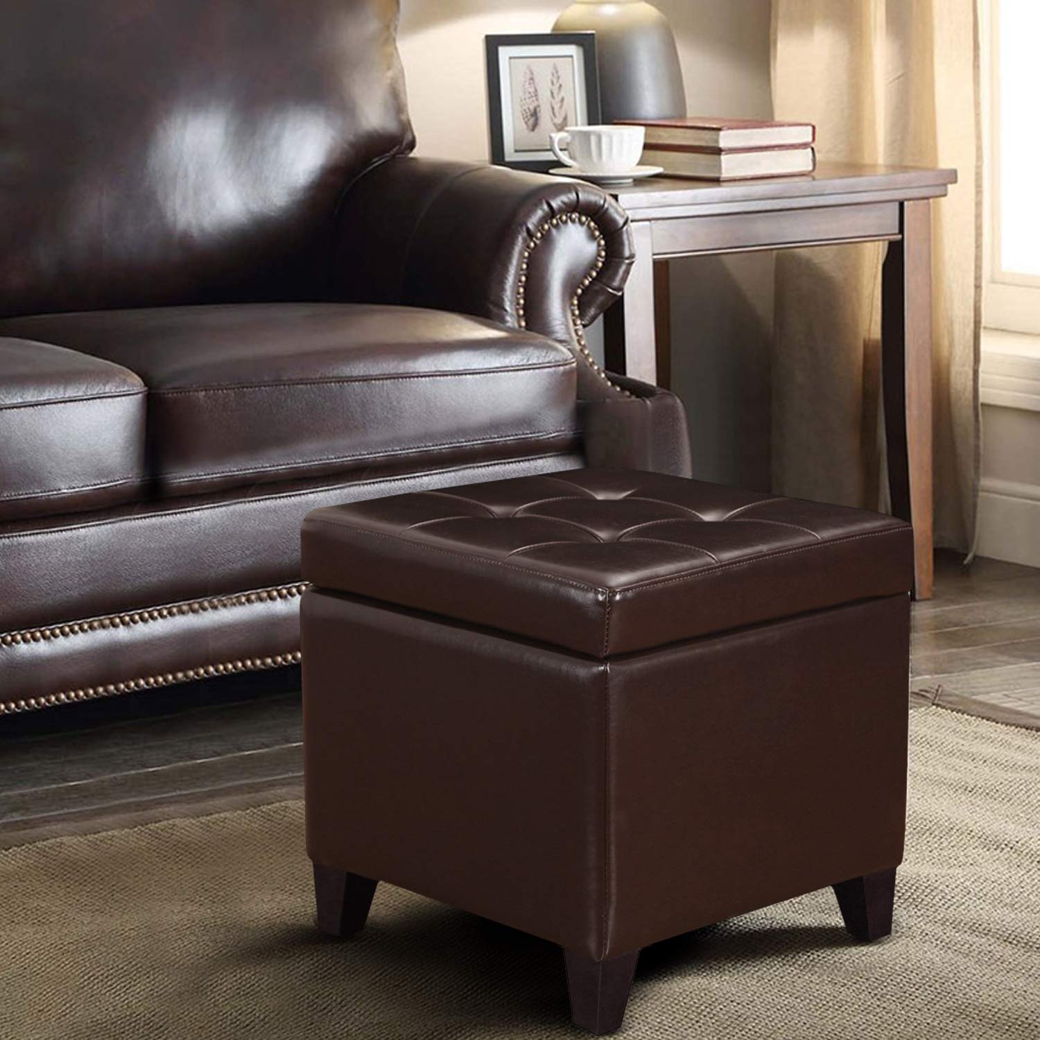 Bonded Leather Square Tufted Footstool