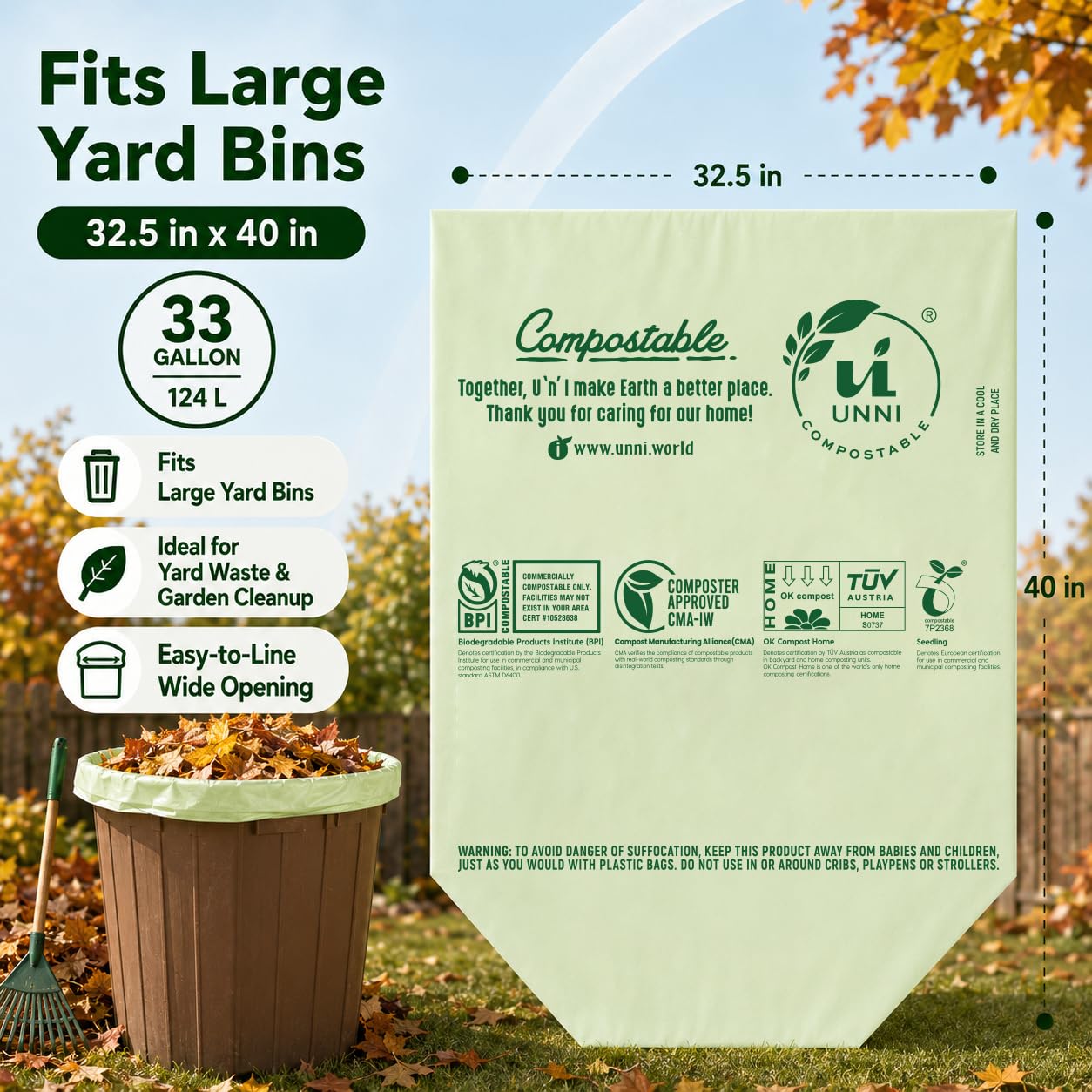 30 33 Gallon Compostable Bags (40 Count)