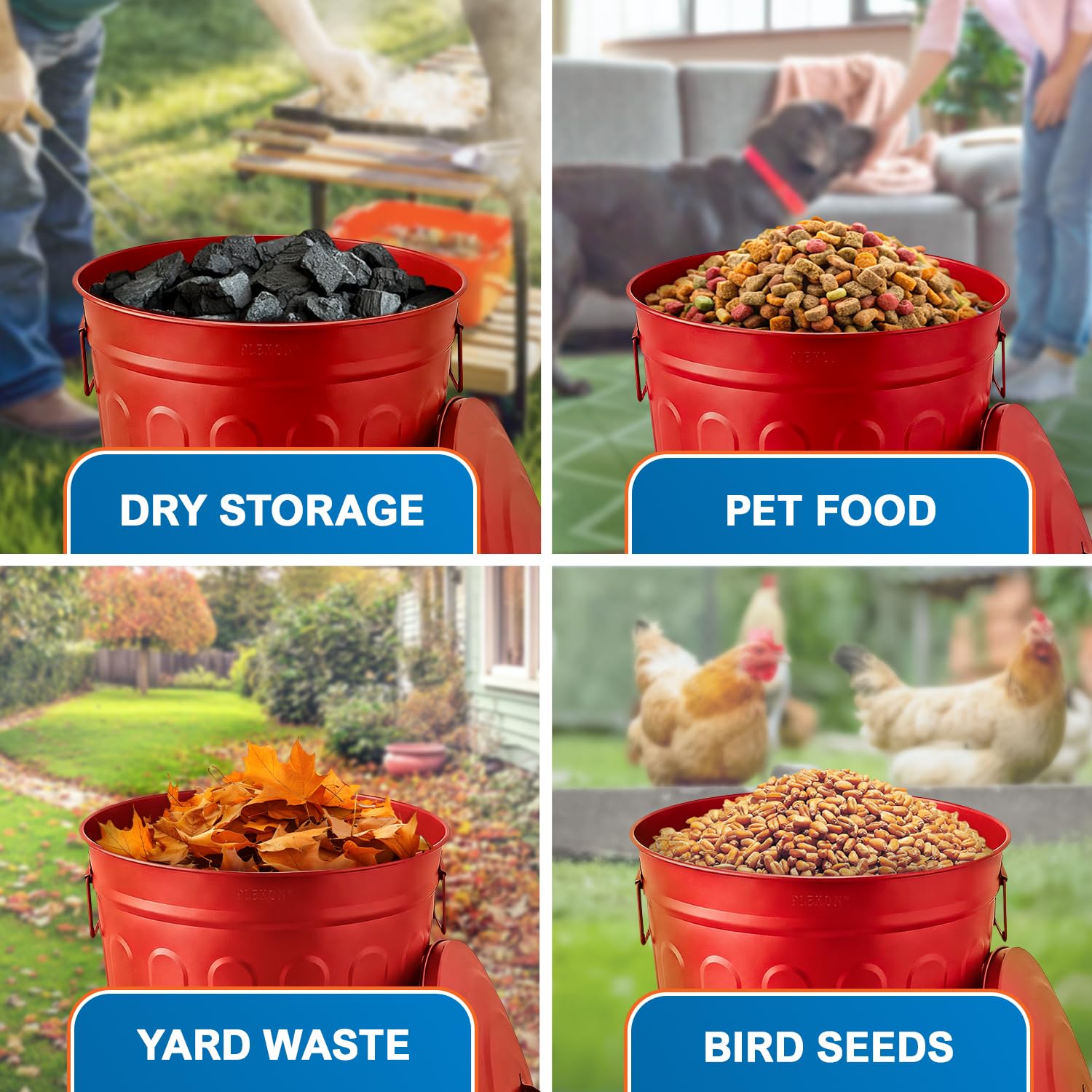 Metal Trash Can with Lid 13 Gallon (6 Count)