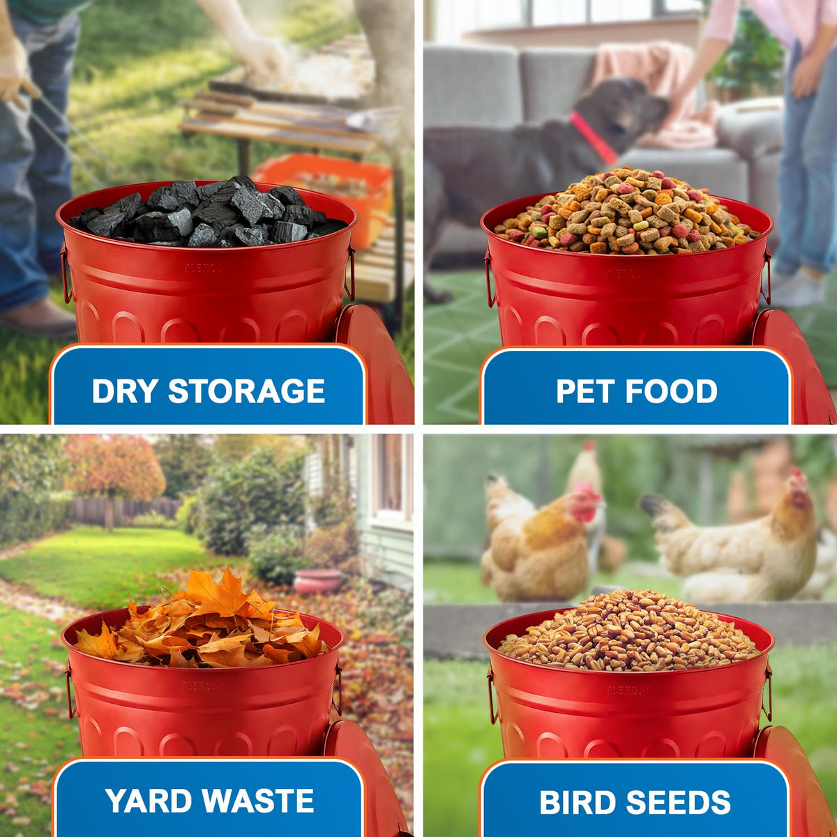 Metal Trash Can with Lid 13 Gallon (2 Count)