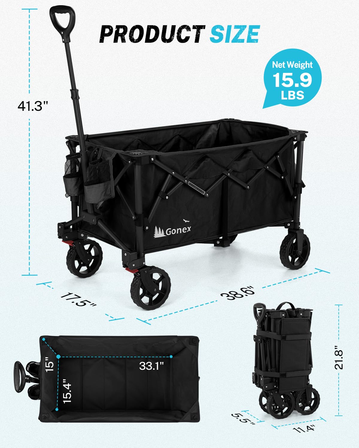 38" L Collapsible Wagon Cart Foldable