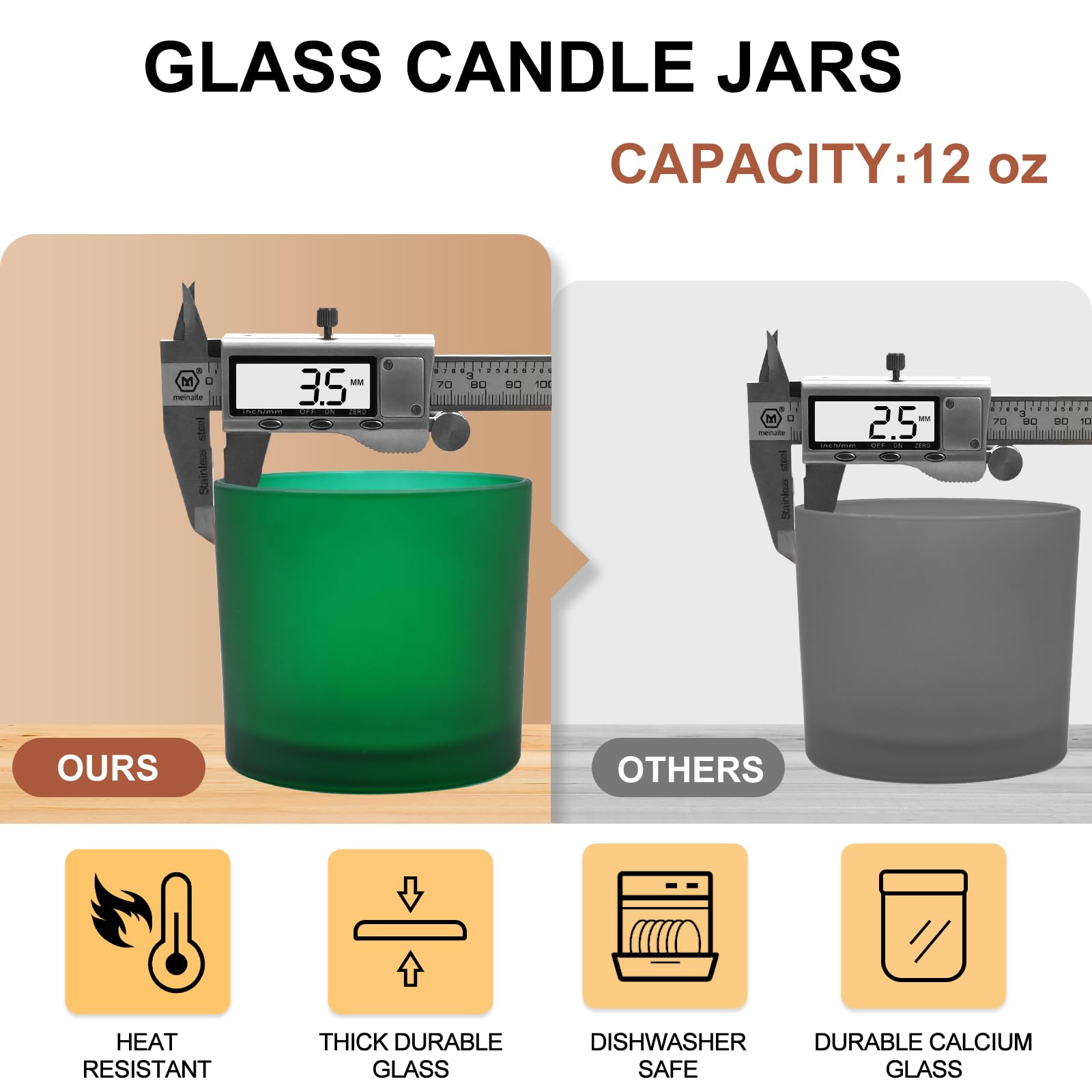 12 OZ Thick Candle Jars for Making Candles 12 Pcs (12 Count)