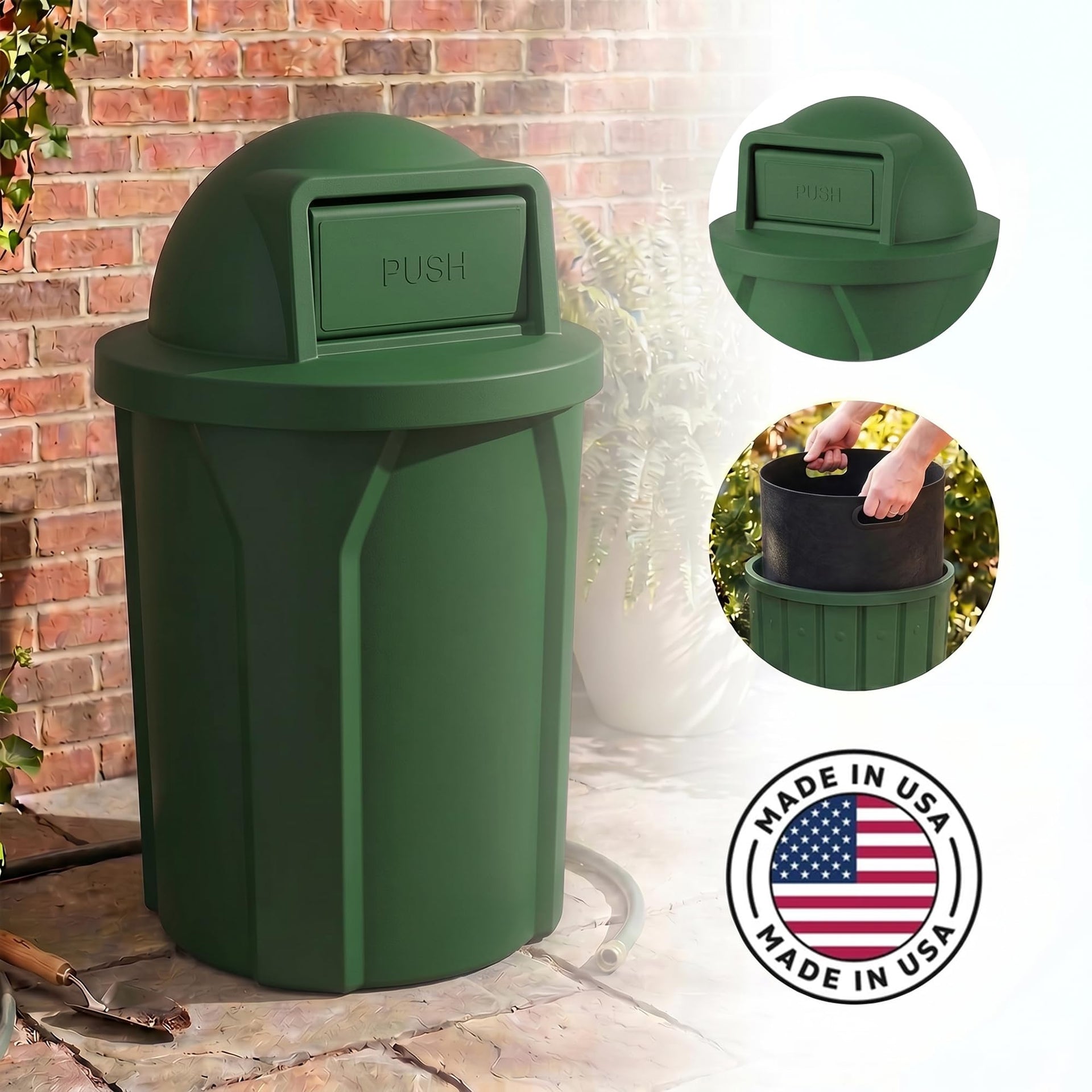 Campus Collection 42 Gallon Plastic Commercial Garbage Can with Push Lid