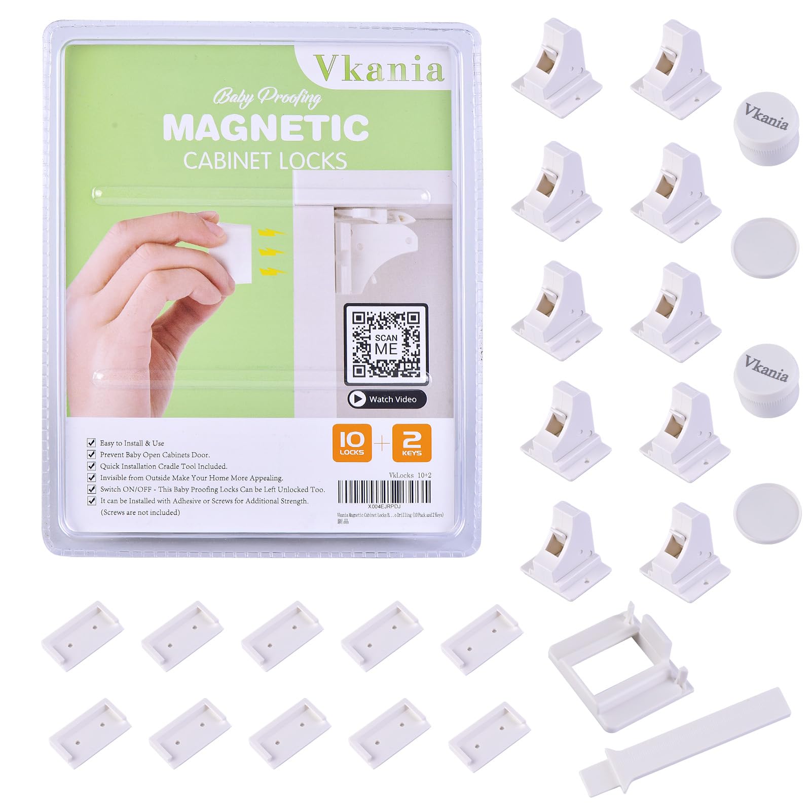 10 Pack Vkania Magnetic Cabinet Locks Baby Proofing (10 Count)