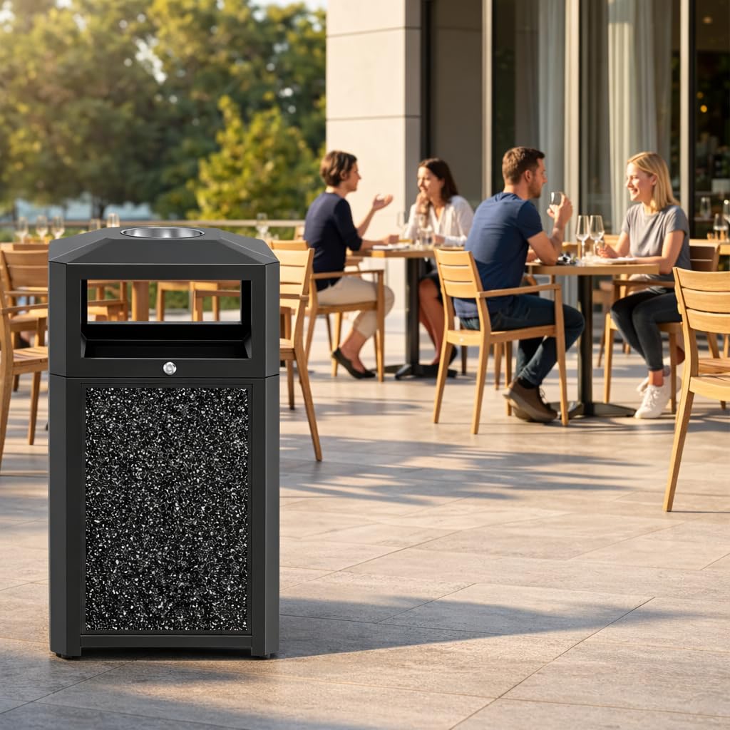 40 Gal. Commercial Outdoor Trash Can with Lid & Ashtray