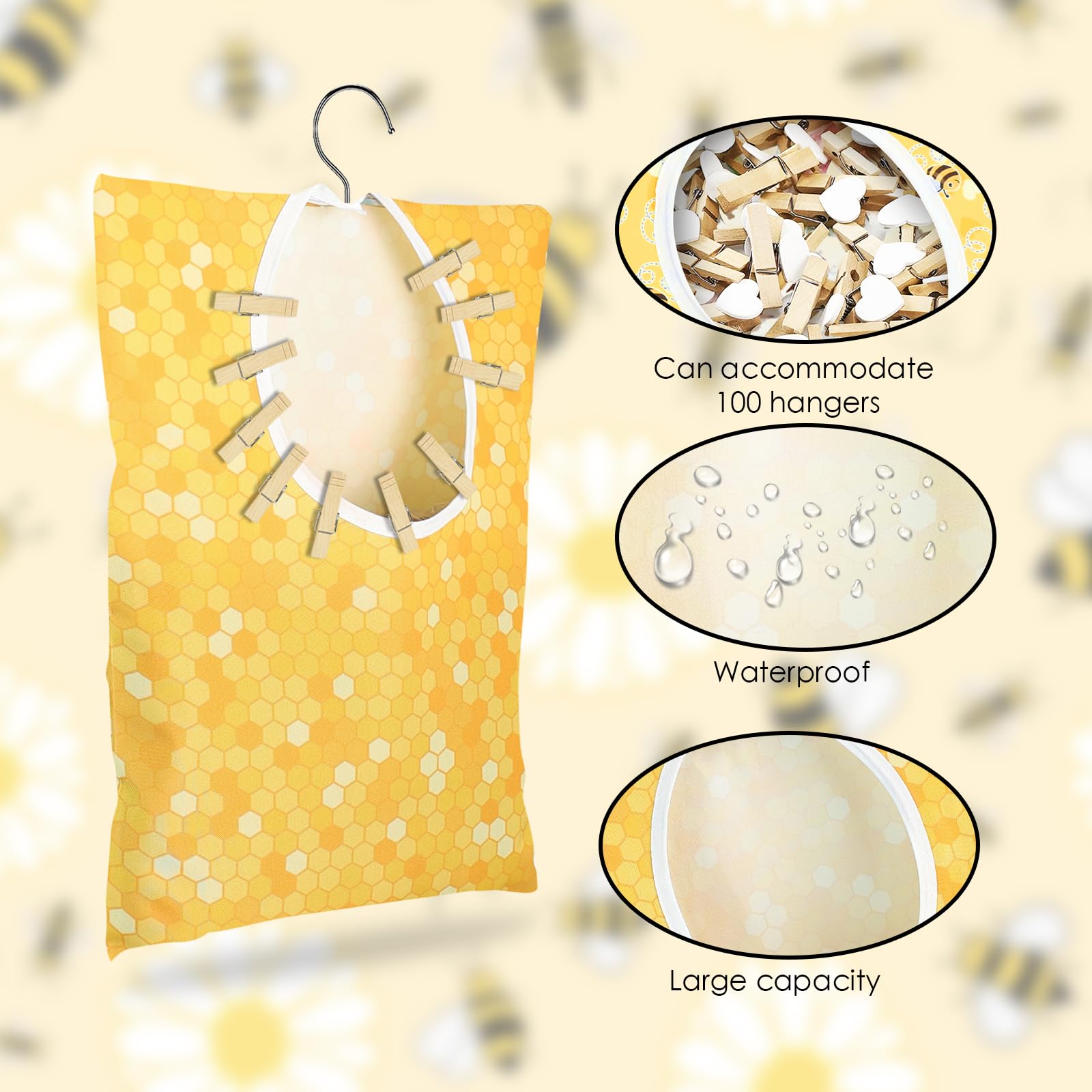 Bee Honeycomb Clothespin Holder (2 Count)