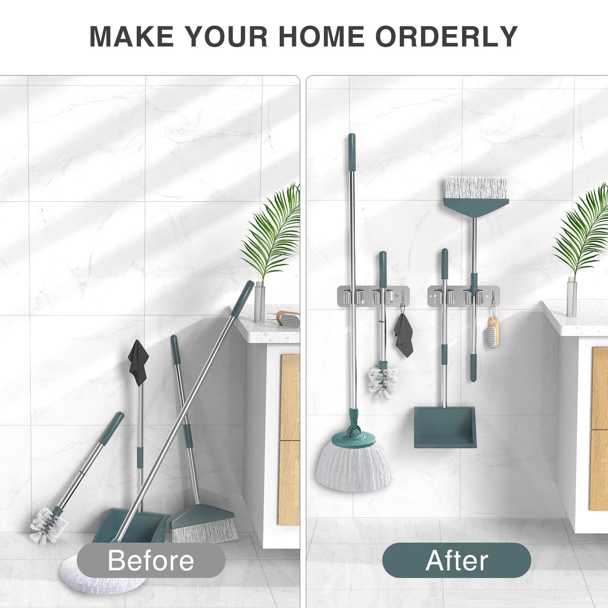 Wall Mount Mop and Broom Holder (4 Count)