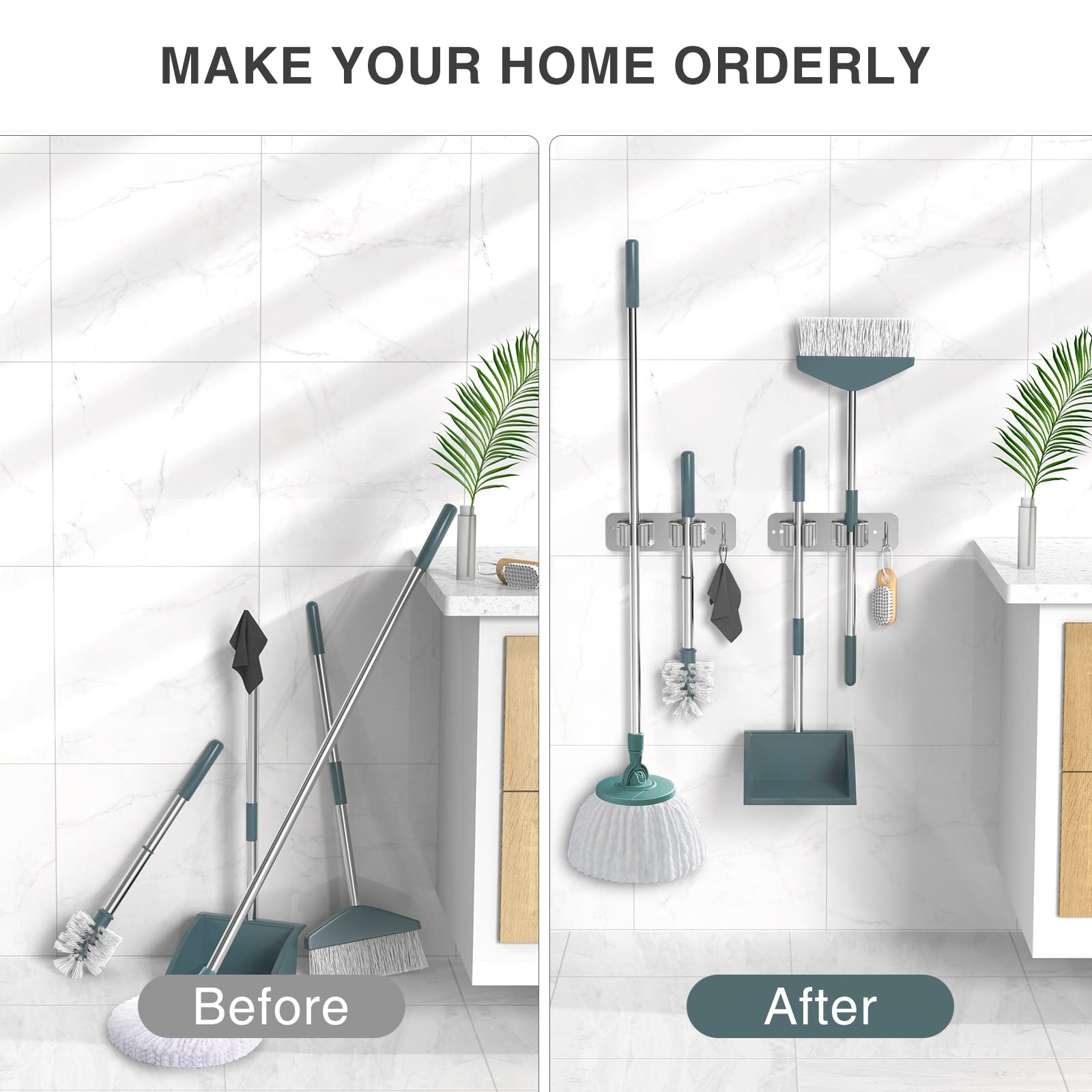 Wall Mount Mop and Broom Holder (2 Count)