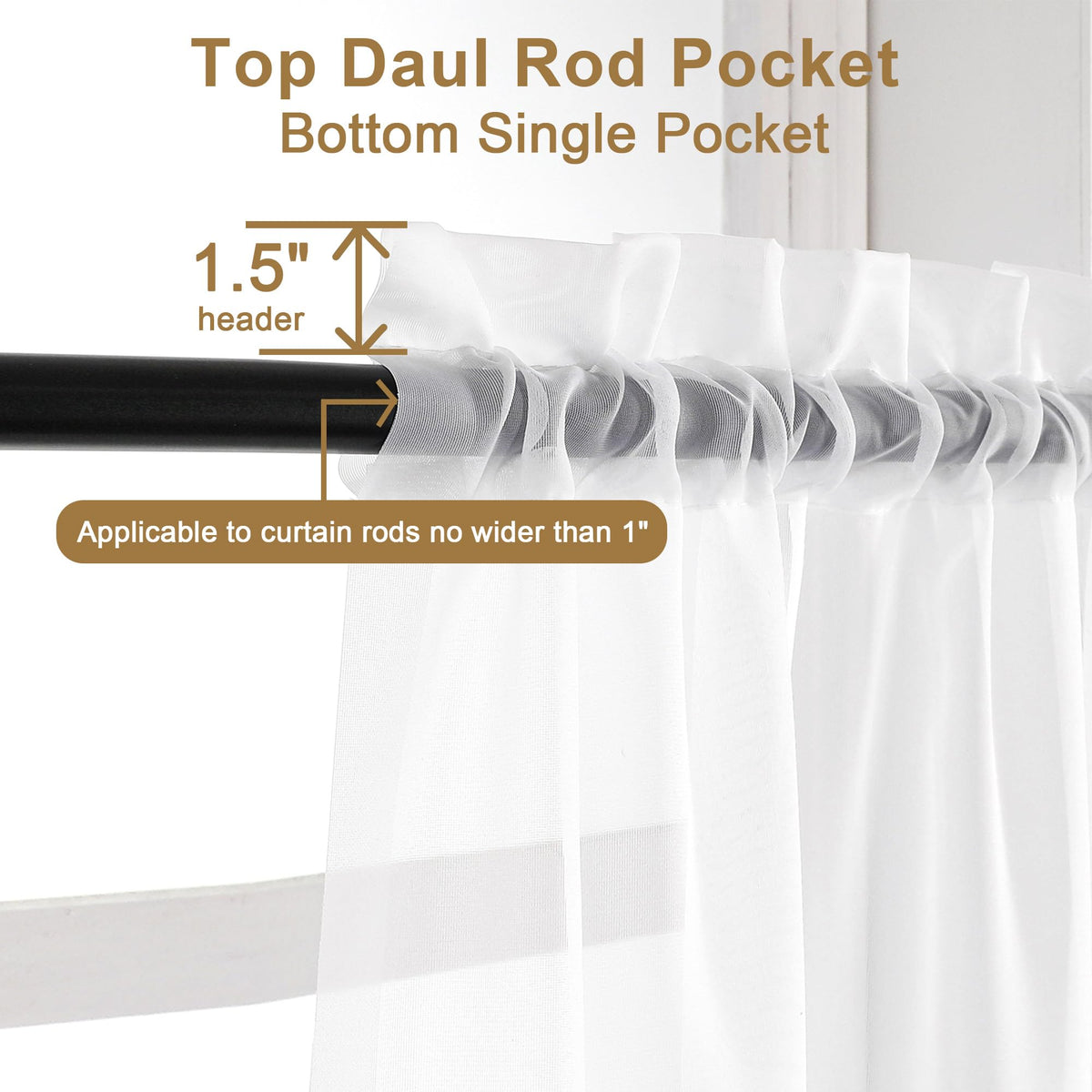 White Sheer Curtains 30 inch Length 2 Panels (2 Count)