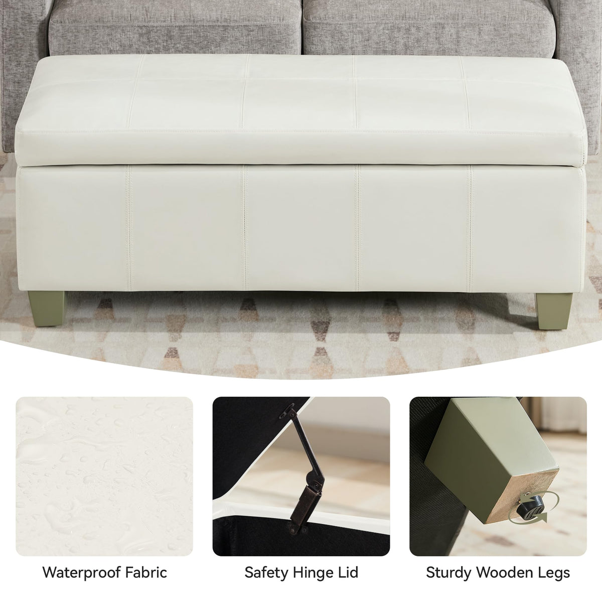 51" Faux Leather Storage Ottoman
