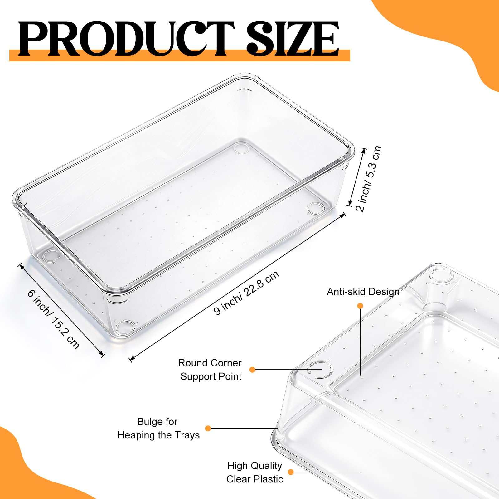 12 Pcs Clear Drawer Organizer 9 x 6 x 2 Inches Plastic Rectangle Trays Makeup Vanity Storage Bins and Kitchen Drawers Dividers for Office Desk Silverware Kitchen Utensils (12 Count)