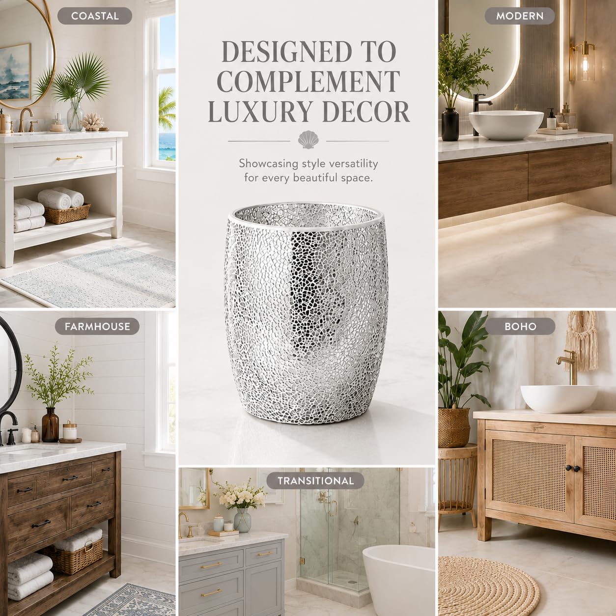 Silver Bathroom Trash Can