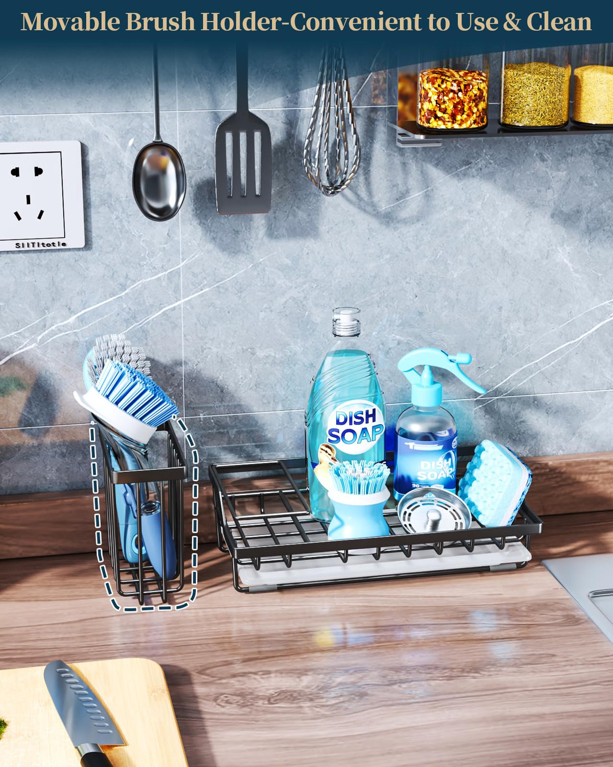 Sink Caddy Kitchen Sponge Holder with Dish Brush Holder