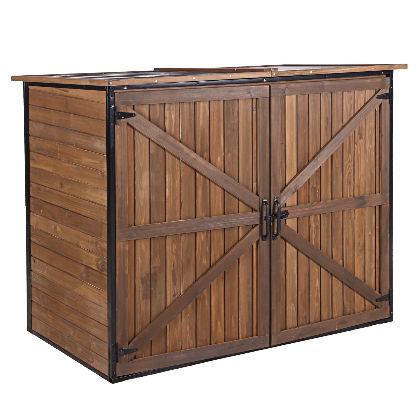 Outdoor Storage Cabinet Trash Can Storage Shed Upgraded with Metal Frame for Garbage Can