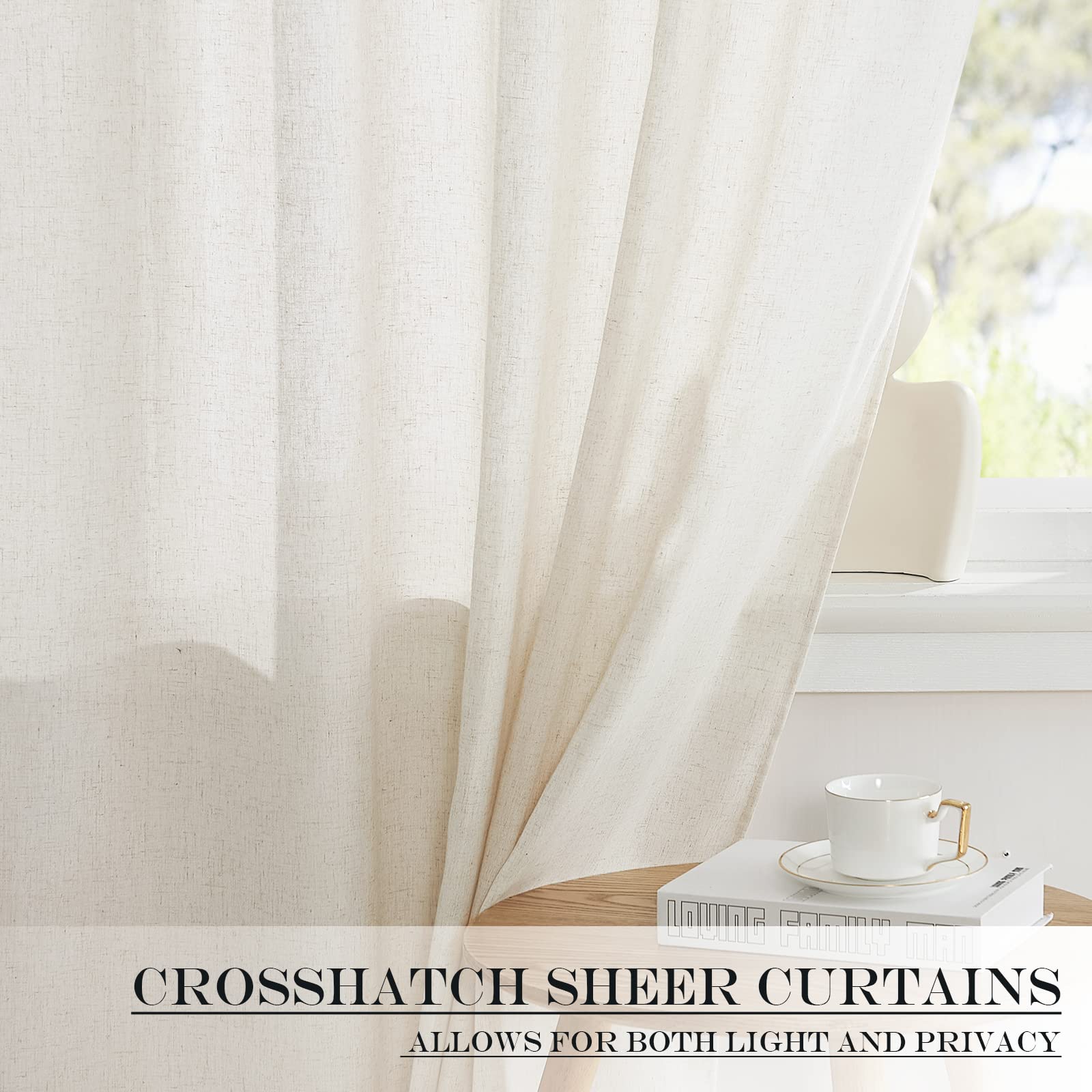 Natural Linen Door Curtain 50 inches Long for Half Window