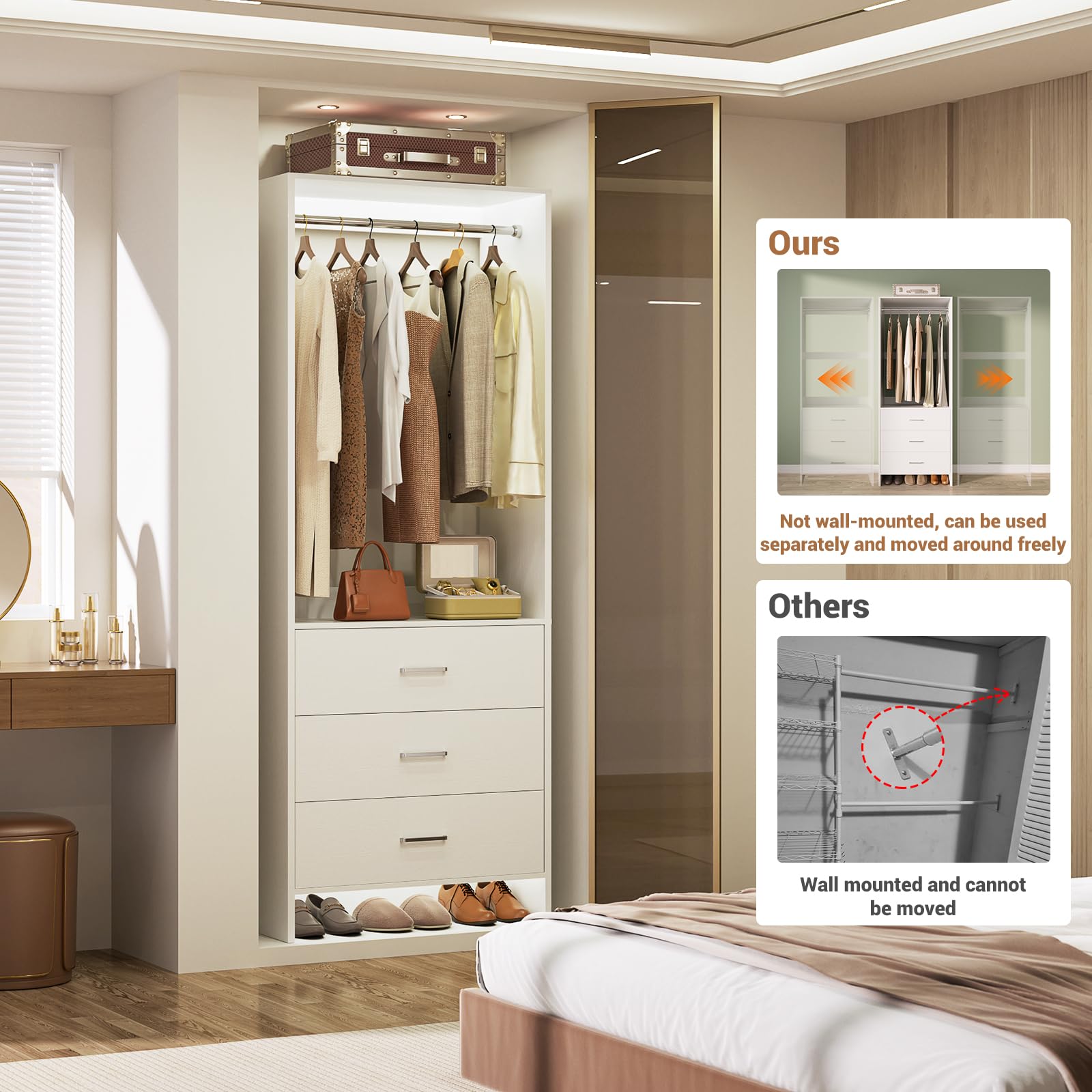 2FT Closet System with 3 Drawers